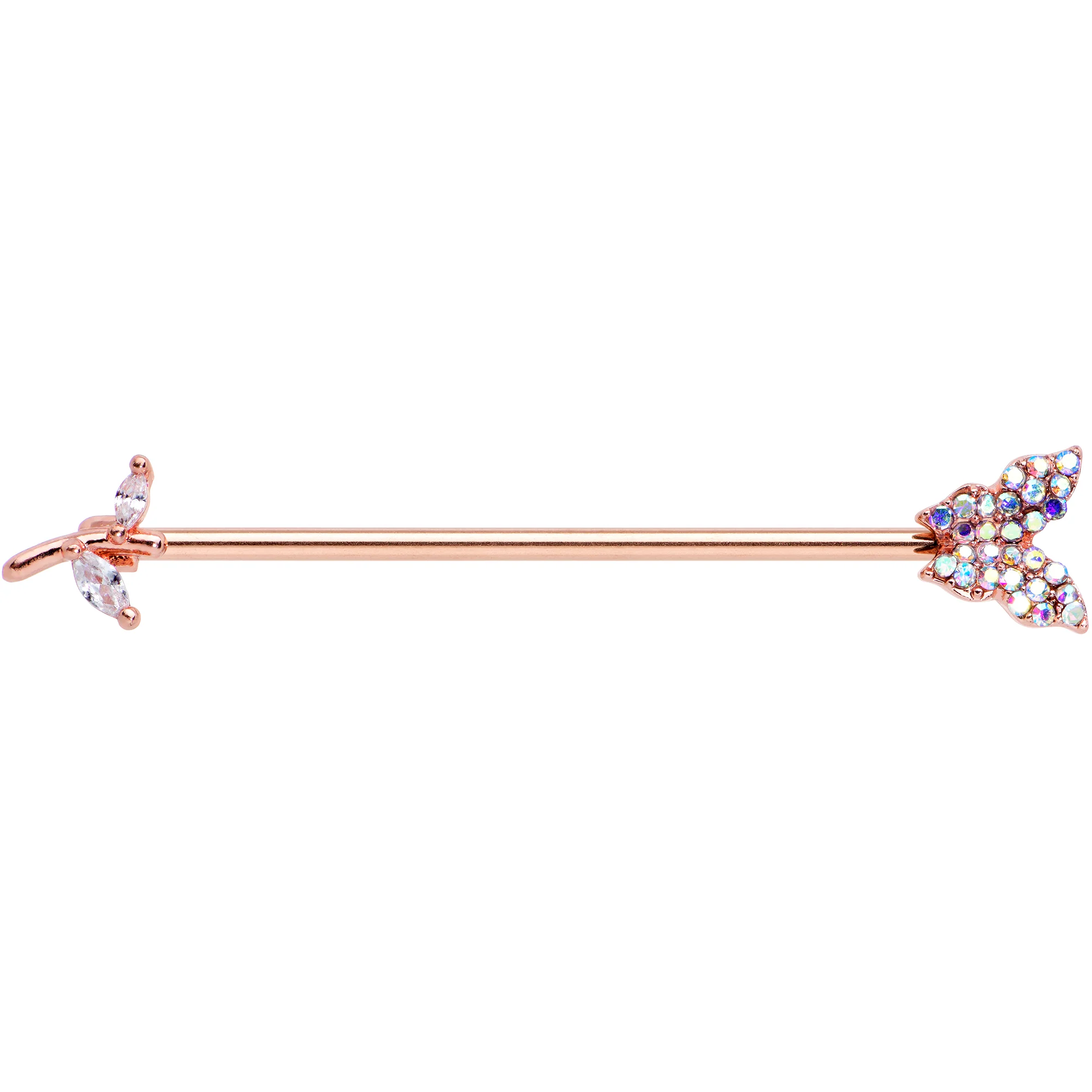 14G Aurora CZ Rose Gold Tone Butterfly Industrial Barbell 38mm - Image 2