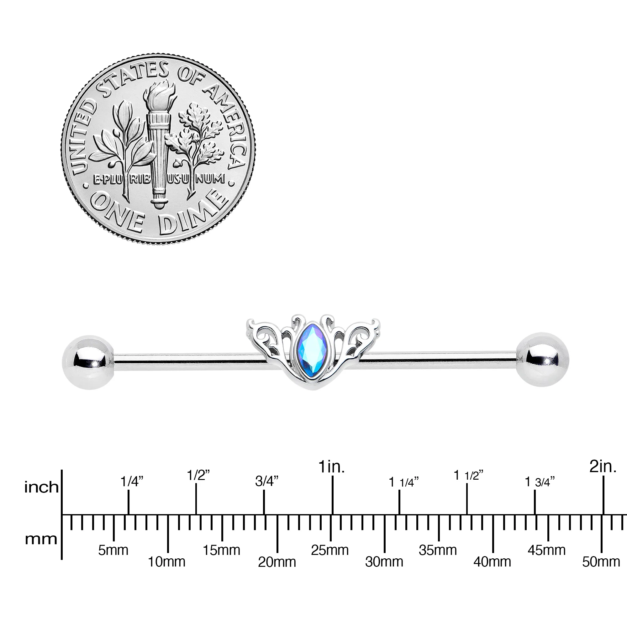 14G Aurora Gem Art Deco Style Waves Industrial Barbell 38mm - Image 3