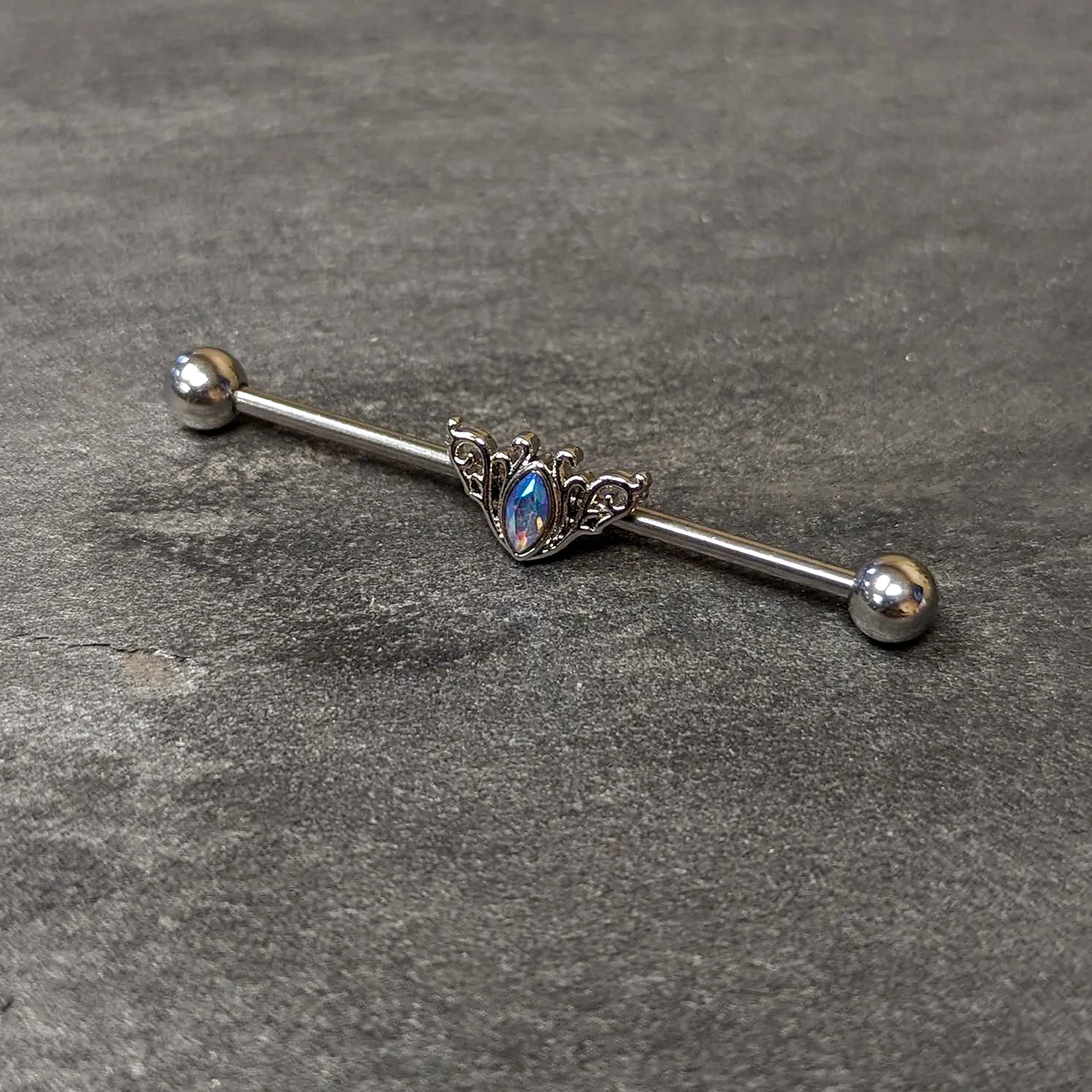 14G Aurora Gem Art Deco Style Waves Industrial Barbell 38mm - Image 4