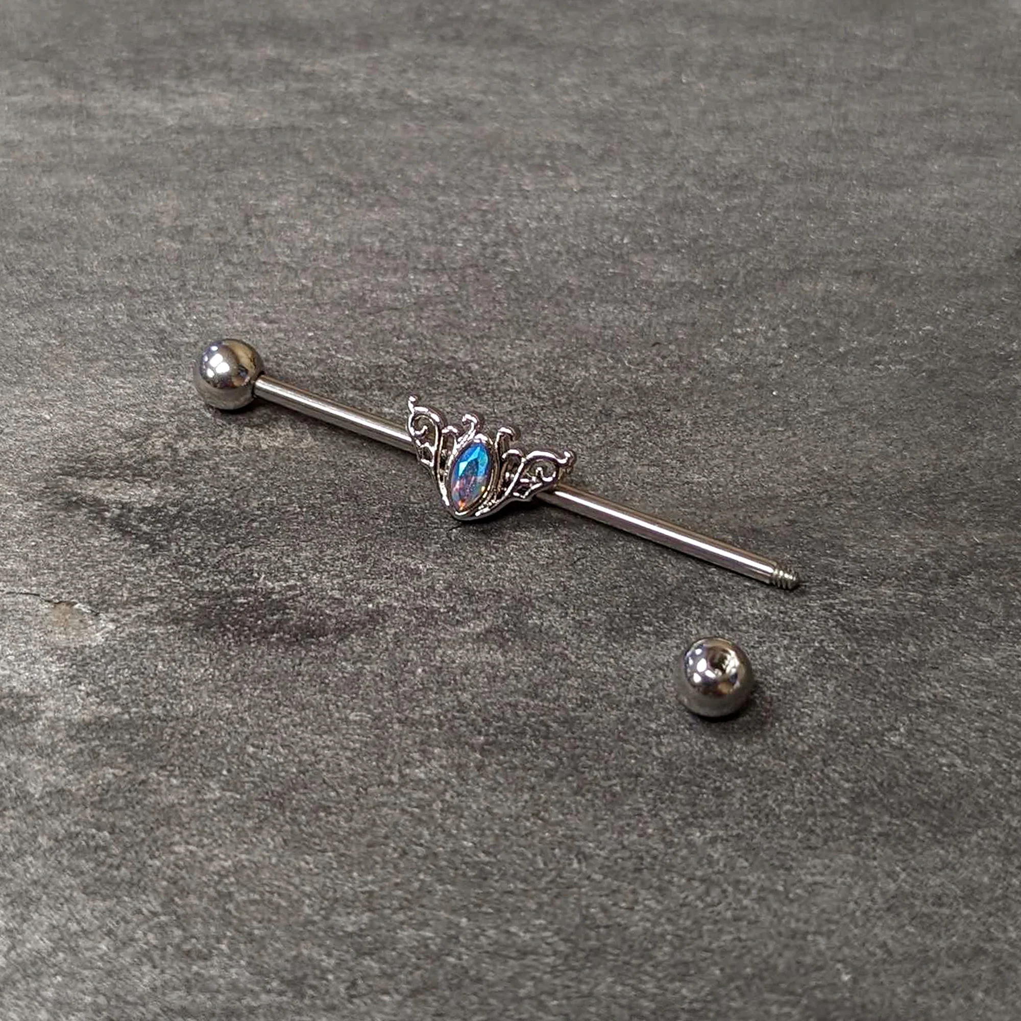 14G Aurora Gem Art Deco Style Waves Industrial Barbell 38mm - Image 5