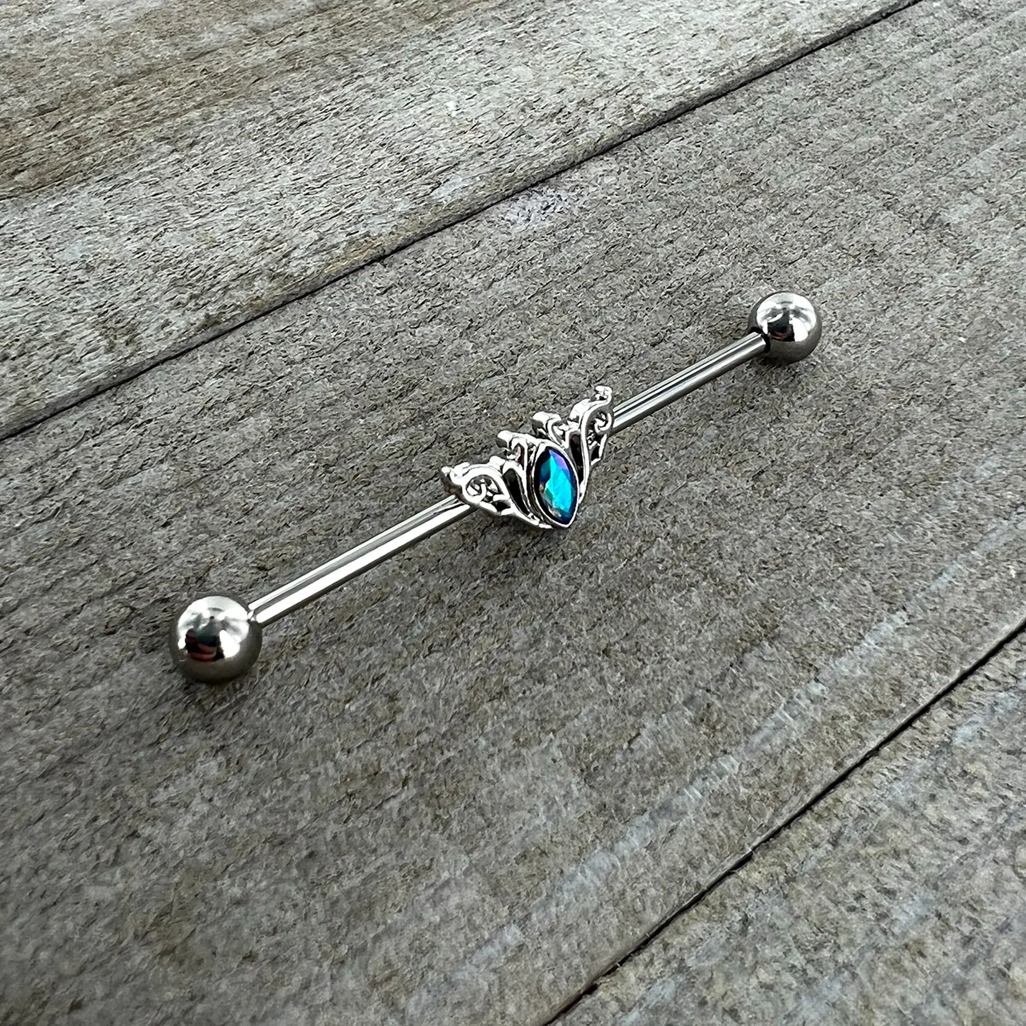14G Aurora Gem Art Deco Style Waves Industrial Barbell 38mm - Image 6