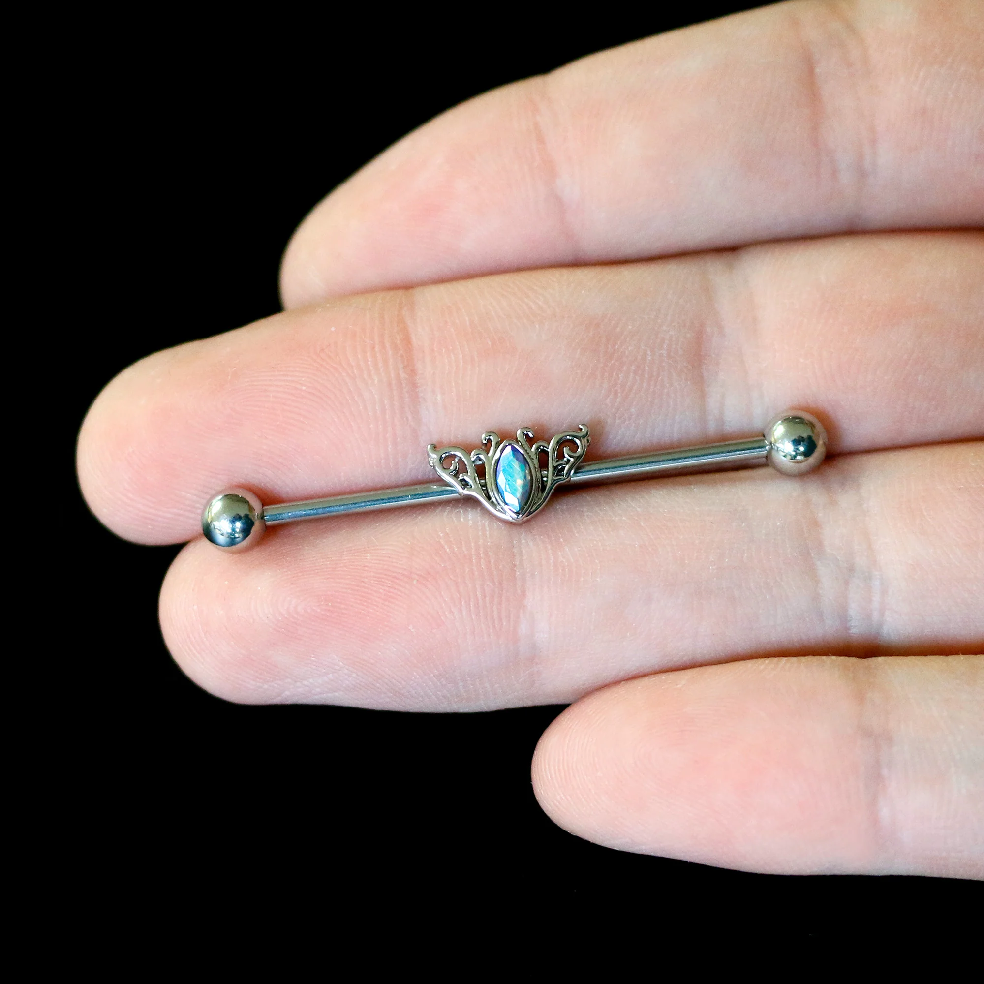 14G Aurora Gem Art Deco Style Waves Industrial Barbell 38mm - Image 7