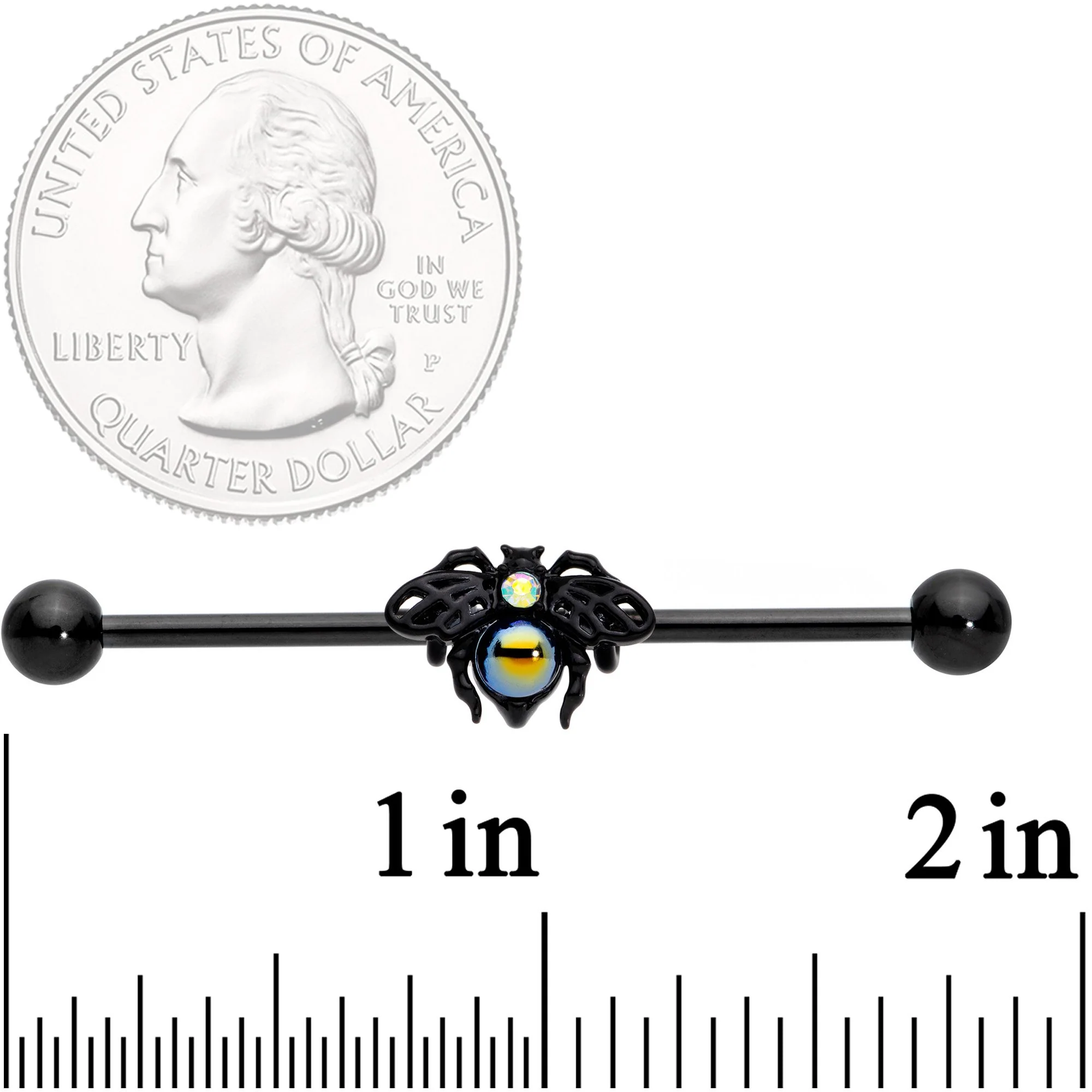14G Aurora Gem Black Busy Bee Industrial Barbell 38mm - Image 2