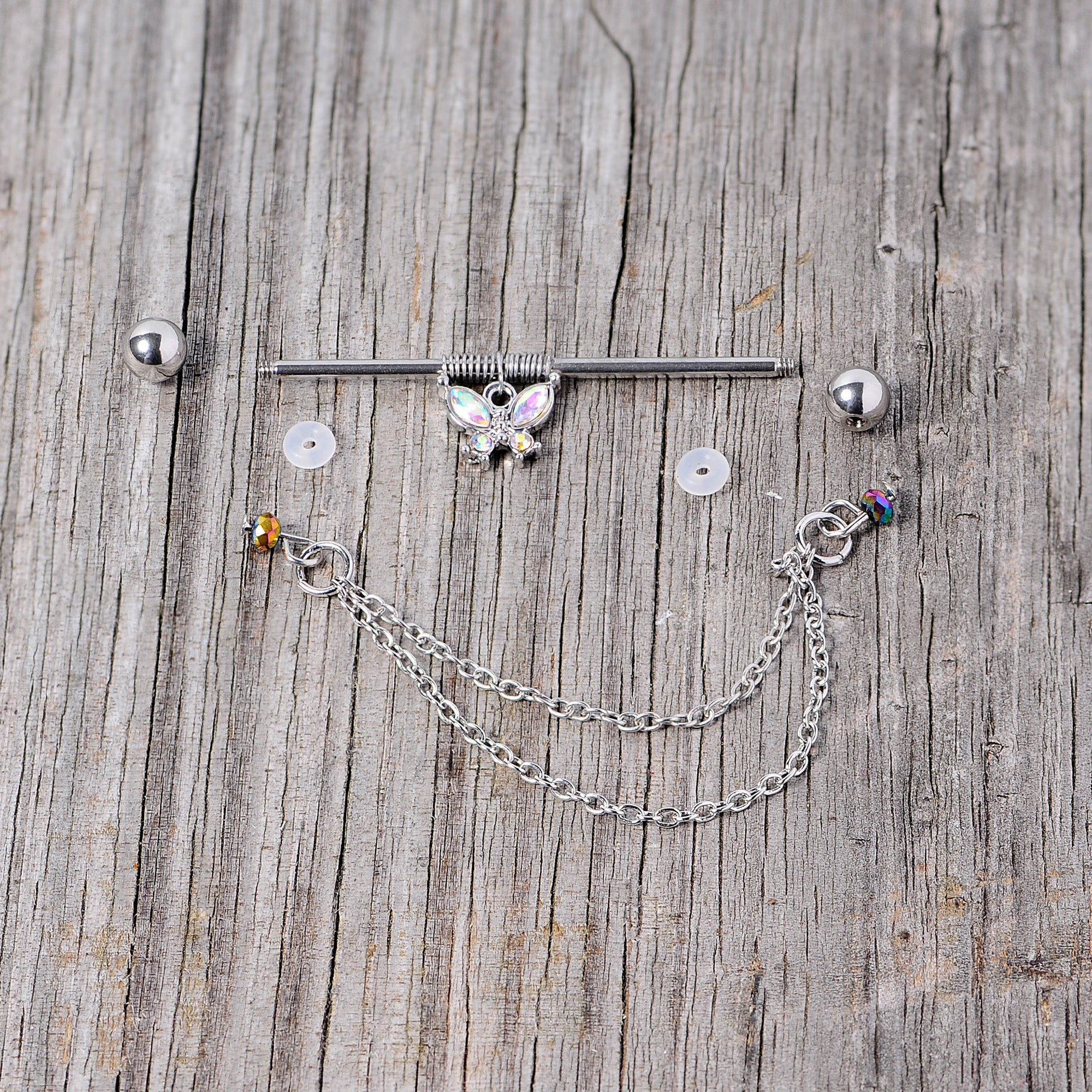 14G Aurora Gem Butterfly Chain Dangle Project Bar 38mm - Image 4