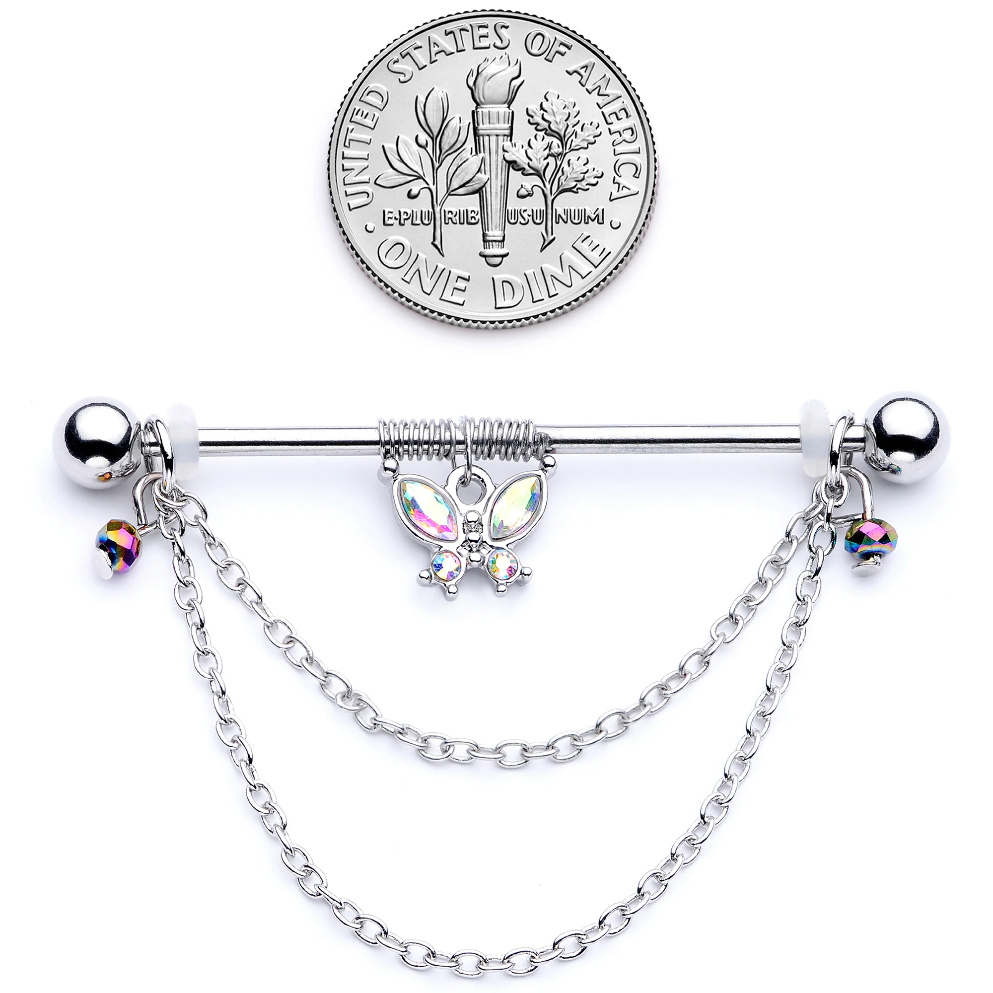 14G Aurora Gem Butterfly Chain Dangle Project Bar 38mm - Image 5