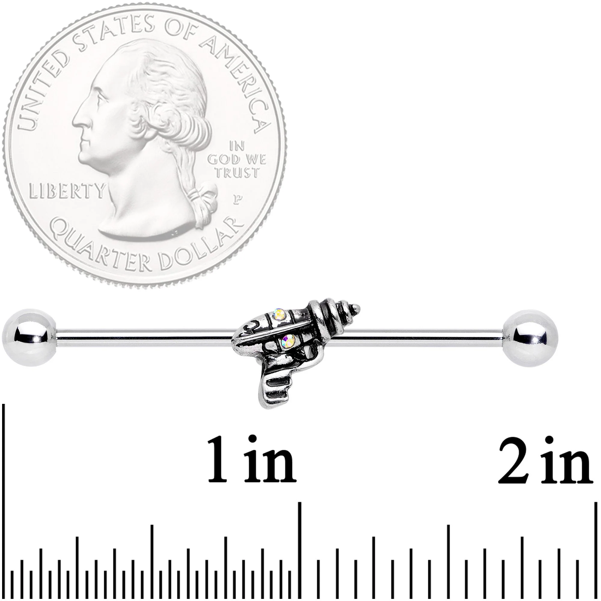 14G Aurora Gem Mystery Ray Gun Industrial Barbell 38mm - Image 2