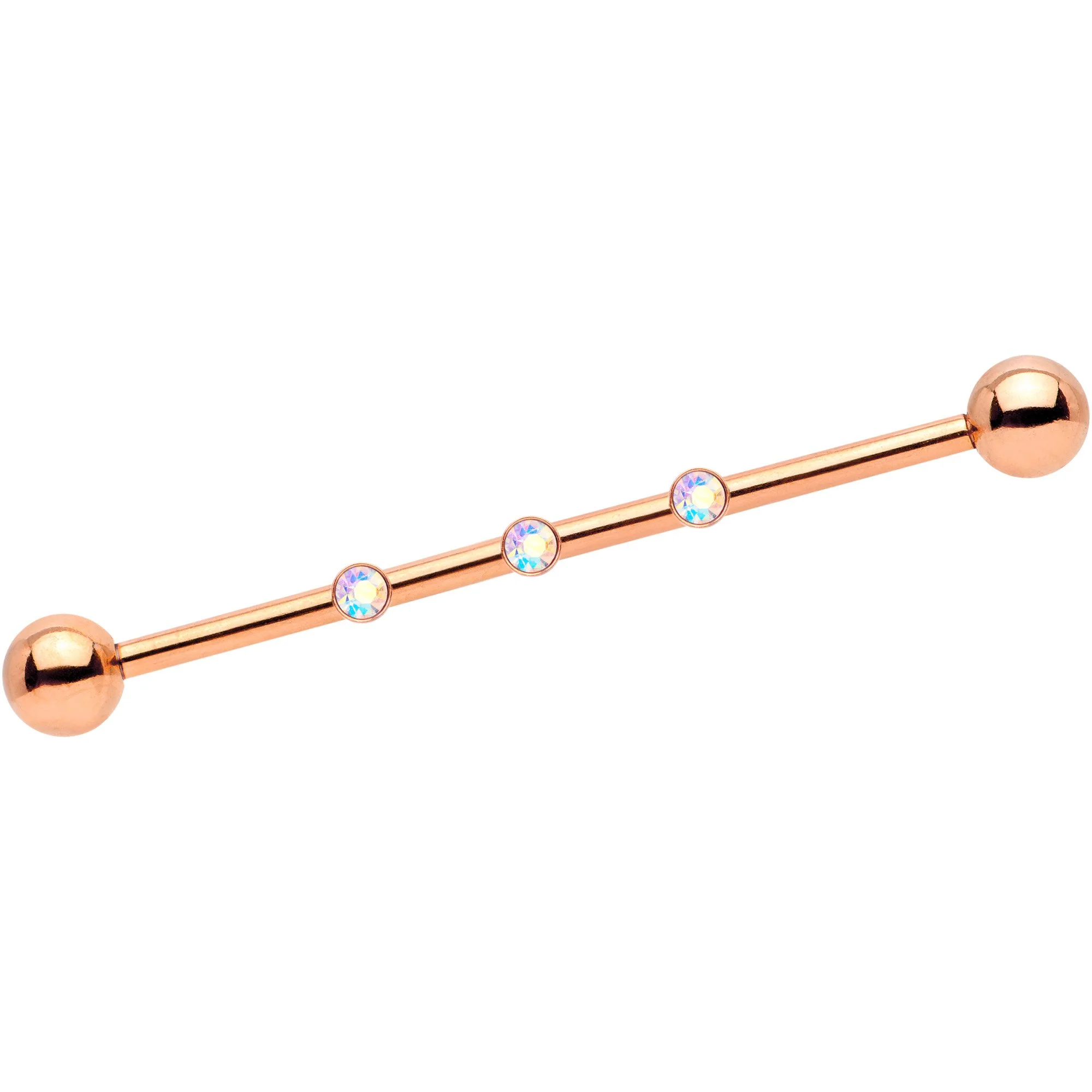 14G Aurora Gem Rose Gold IP Triplet Industrial Barbell 35mm - Image 2