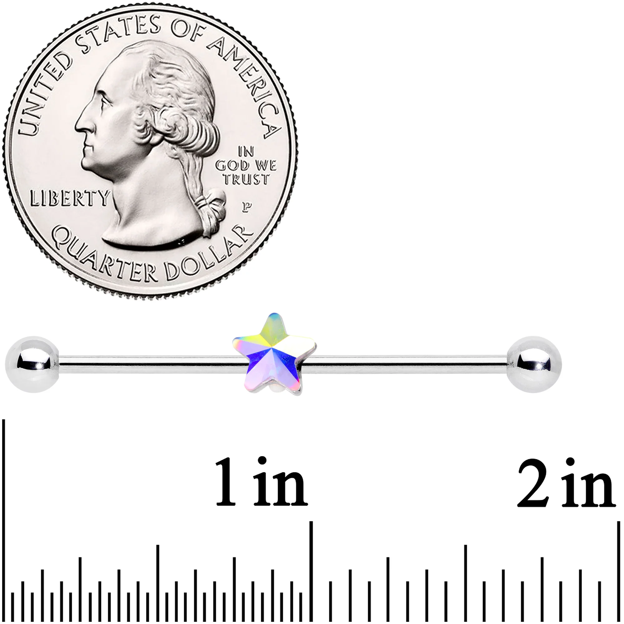 14G Aurora Gem Simple Star Industrial Barbell 38mm - Image 2