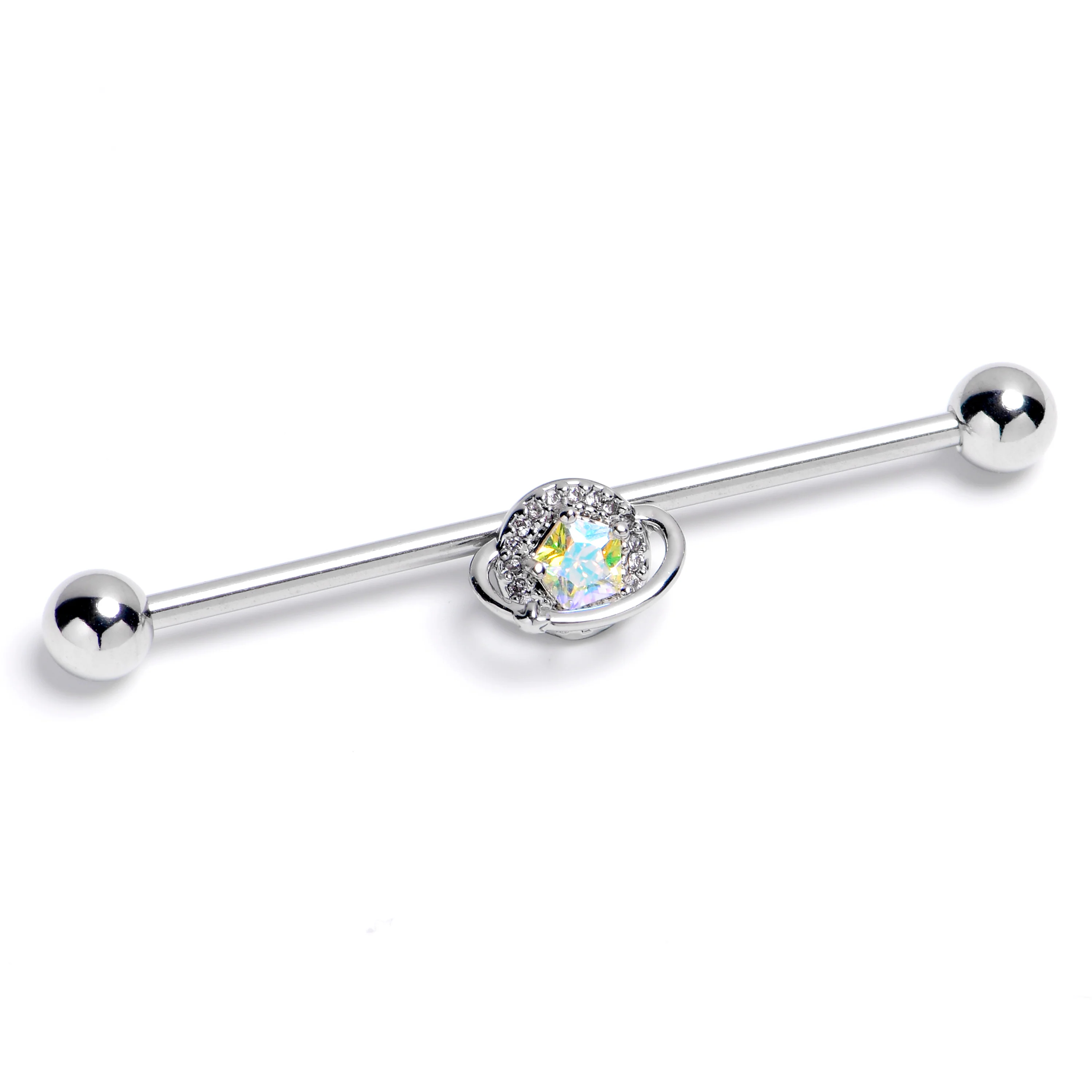 14G Aurora Gem Textured Saturn Industrial Barbell 38mm