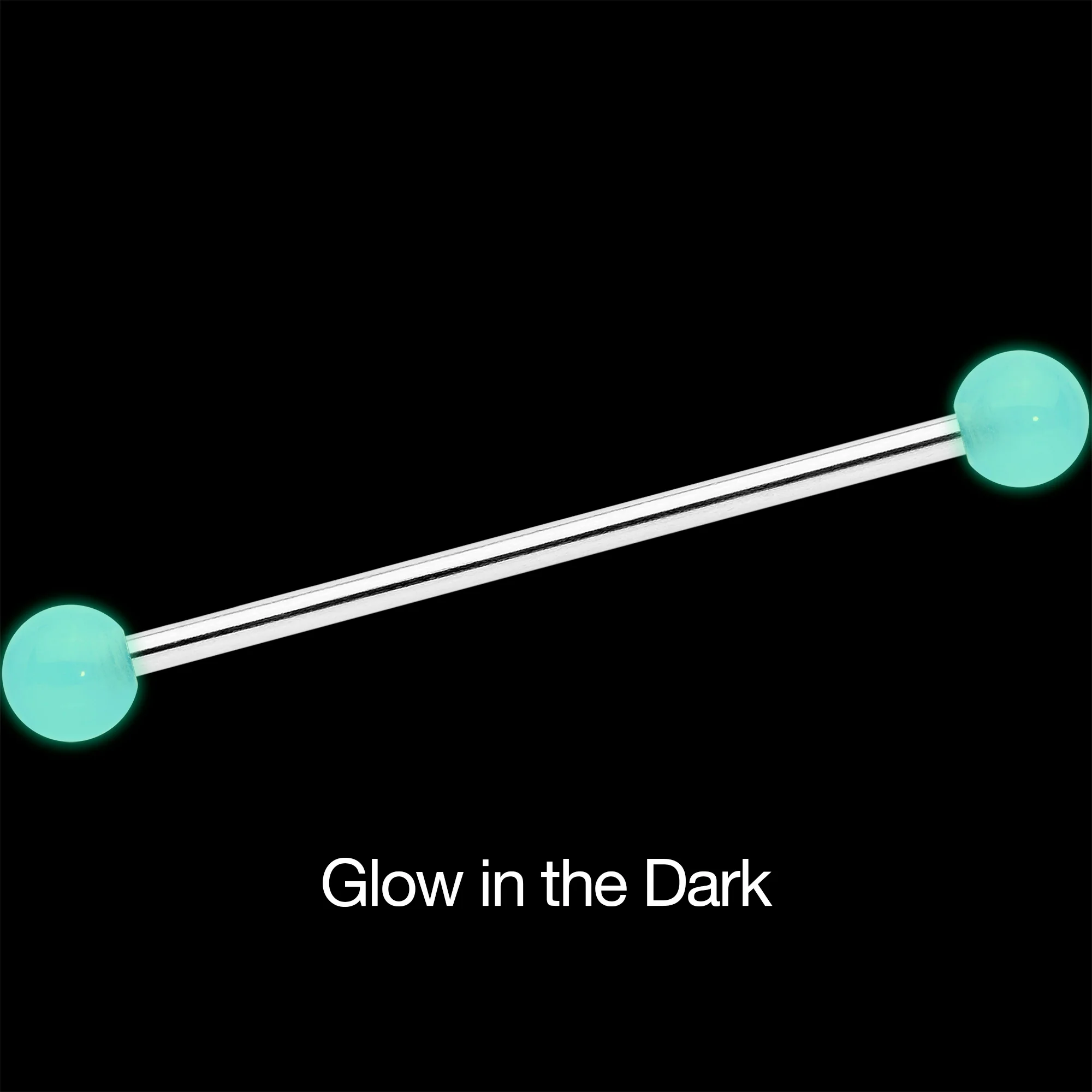 14G Baby Blue UV Glow Ends Industrial Barbell 31mm - Image 2