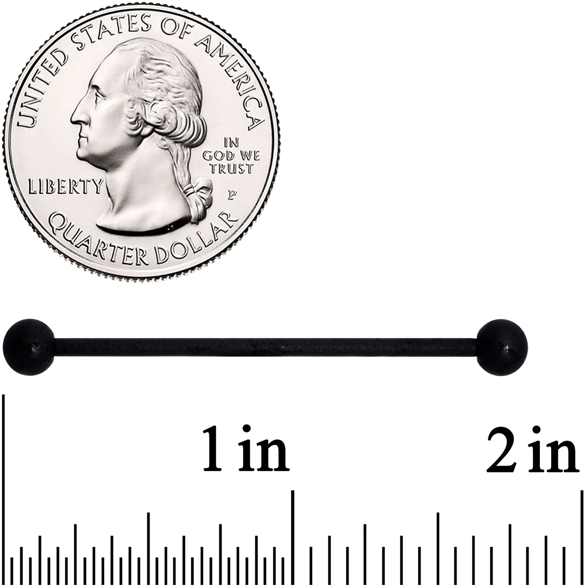14G Beautiful Basic Black Matte Industrial Barbell 38mm - Image 5