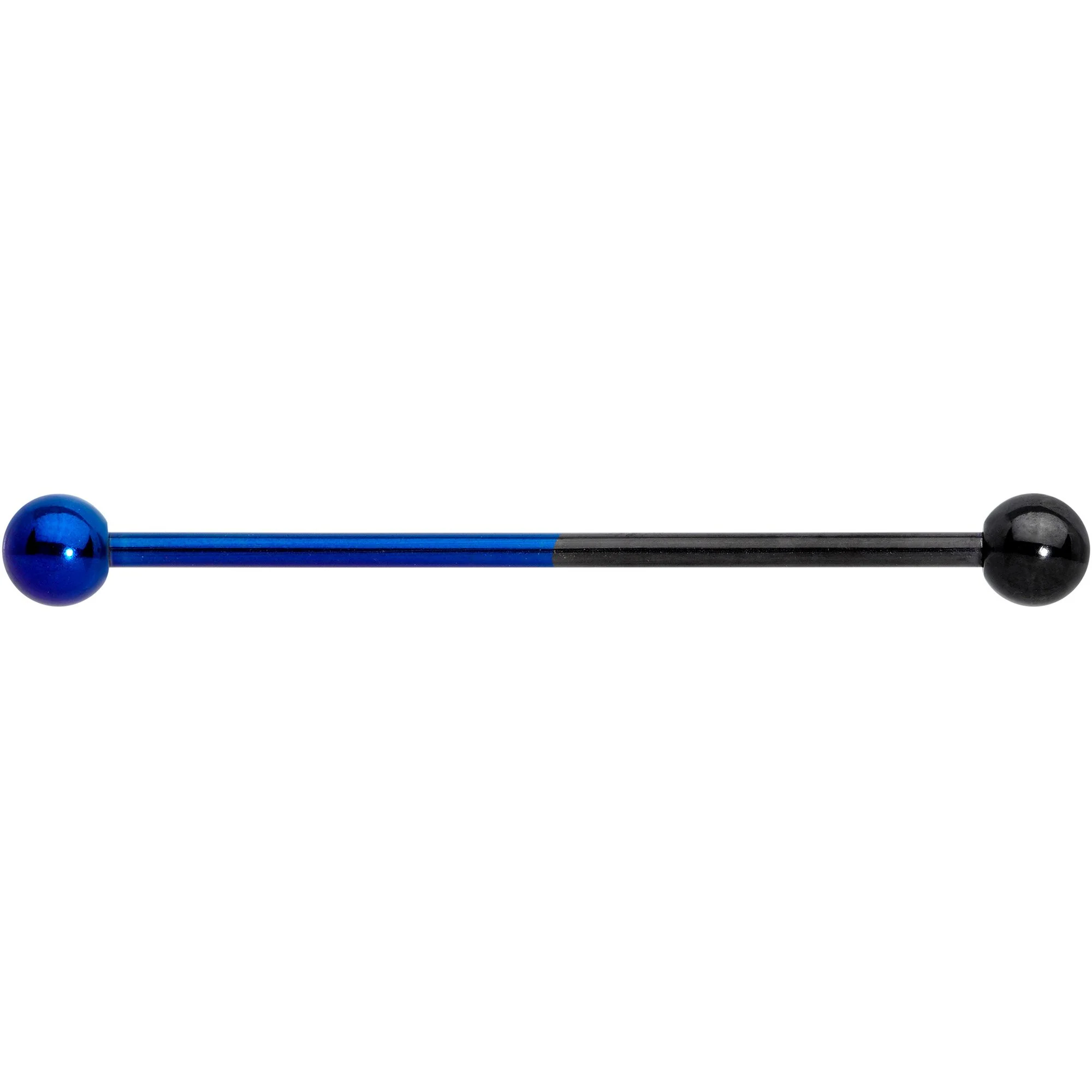 14G Black and Blue Two Tone Industrial Barbell 38mm - Image 2