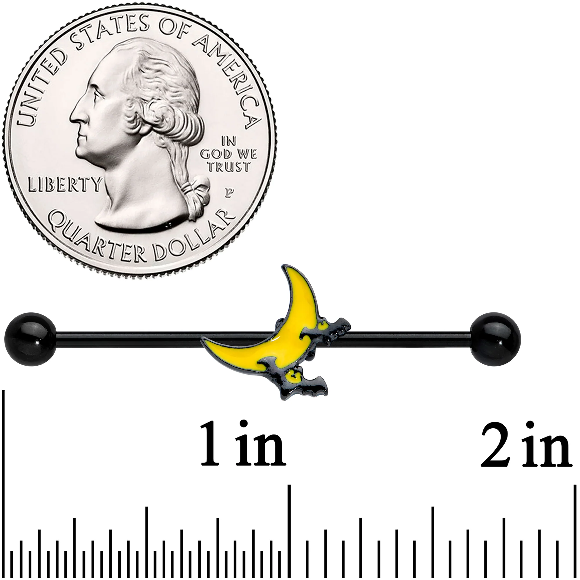14G Black Batty Moon Halloween Industrial Barbell 1 9/16" - Image 2