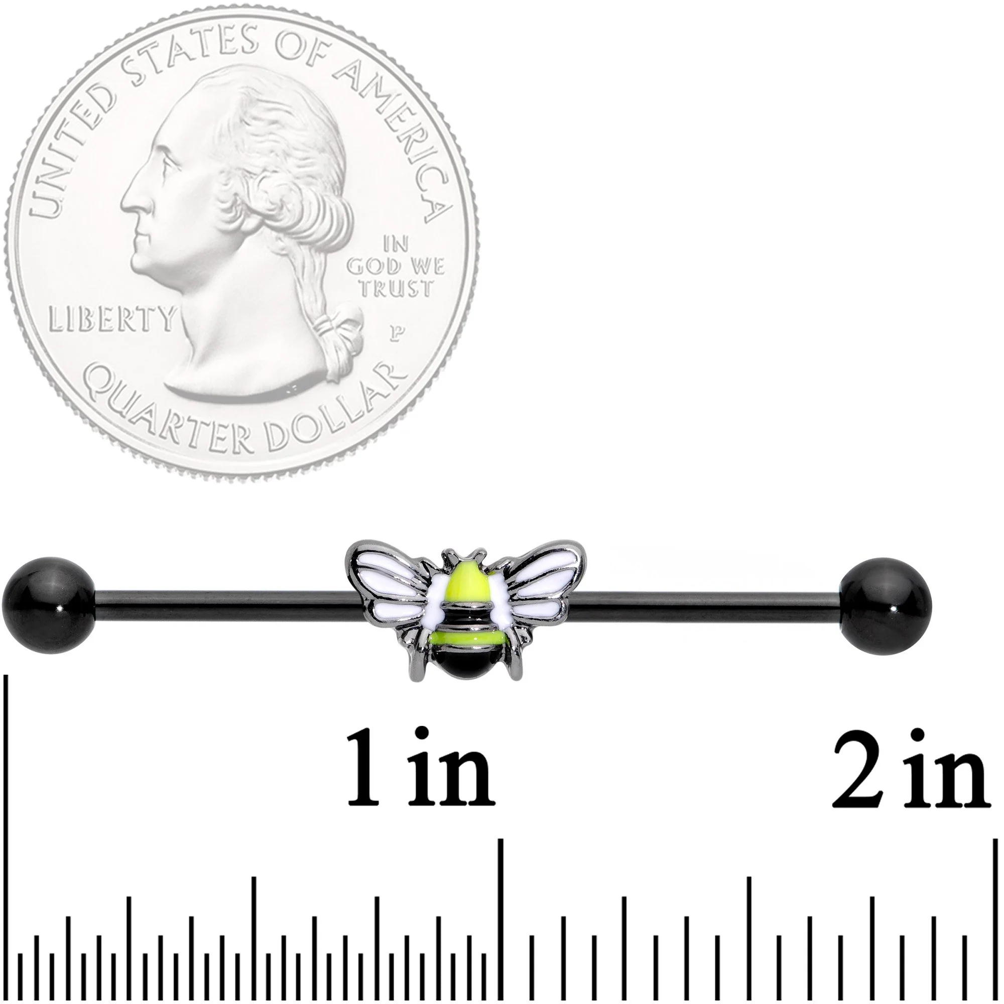 14G Black Blissful Bumblebee Industrial Barbell 38mm - Image 2
