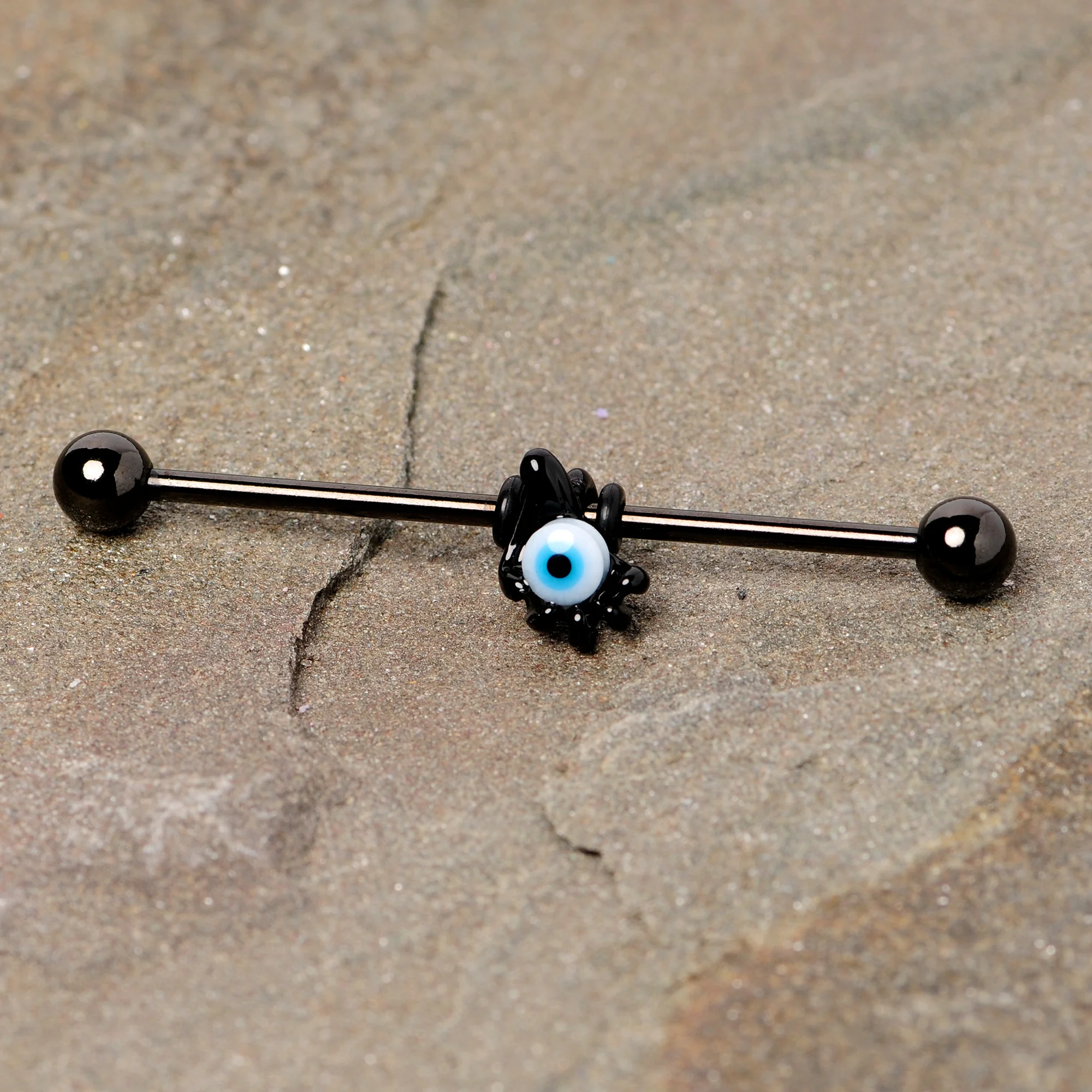 14G Black Blue Eyeball Hand Halloween Industrial Barbell 38mm - Image 2