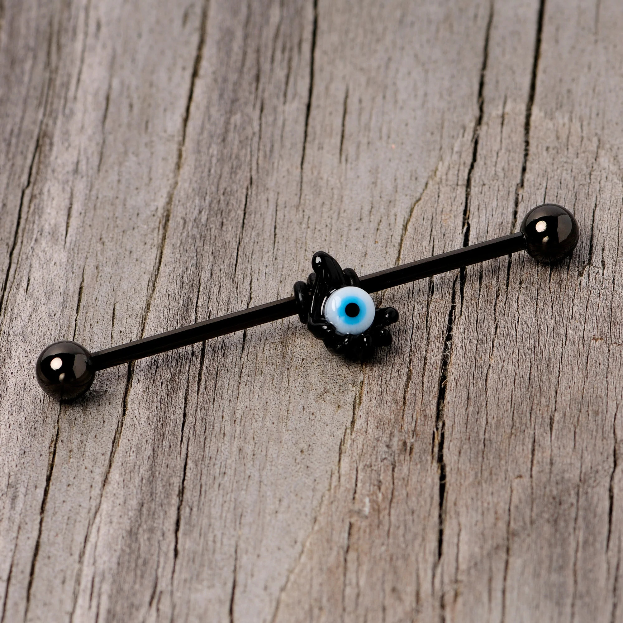 14G Black Blue Eyeball Hand Halloween Industrial Barbell 38mm - Image 3