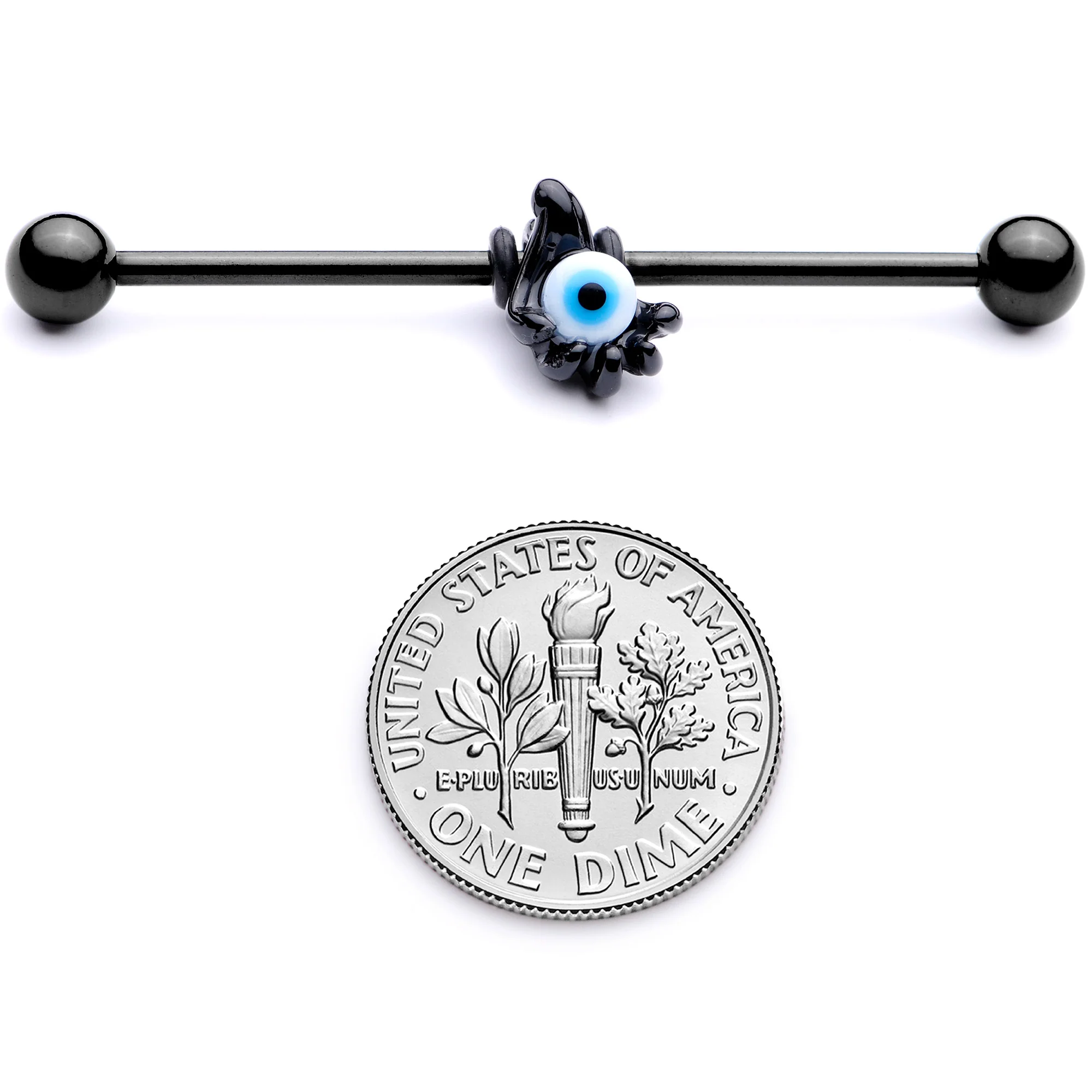 14G Black Blue Eyeball Hand Halloween Industrial Barbell 38mm - Image 4