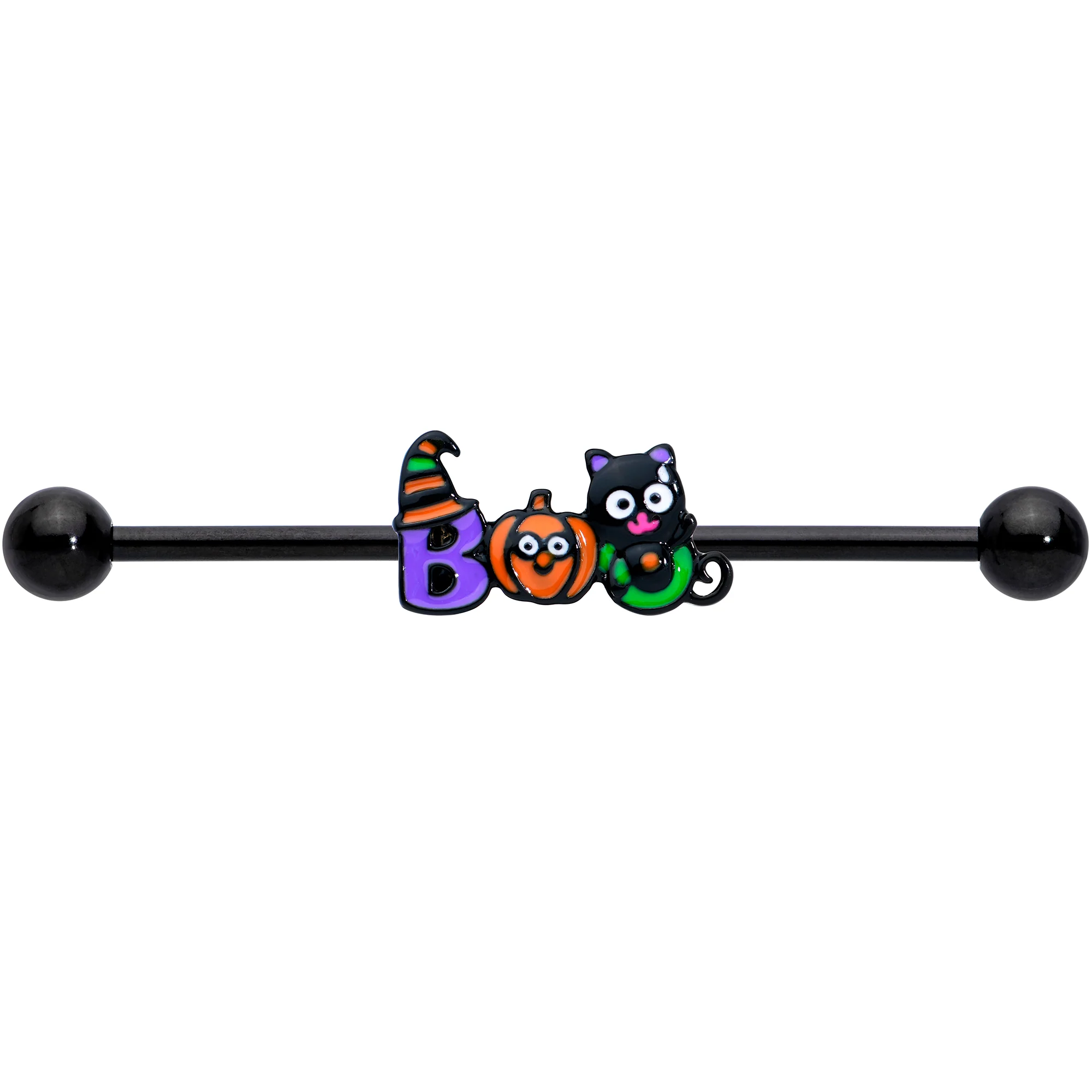 14G Black Boo Party Halloween Industrial Barbell 38mm - Image 2