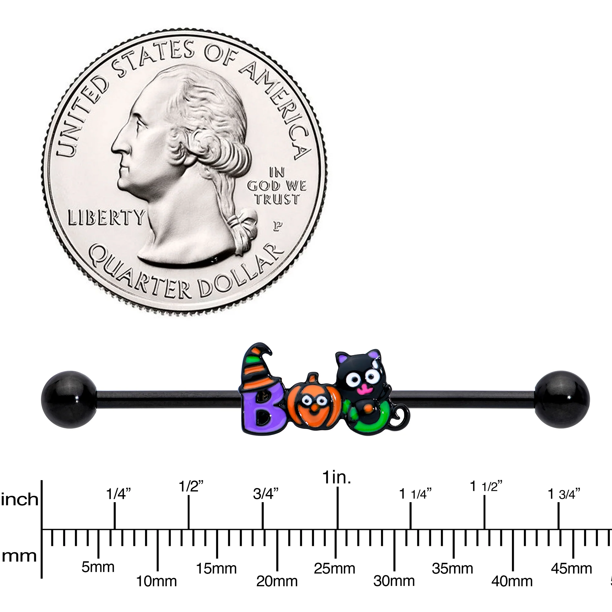14G Black Boo Party Halloween Industrial Barbell 38mm - Image 3