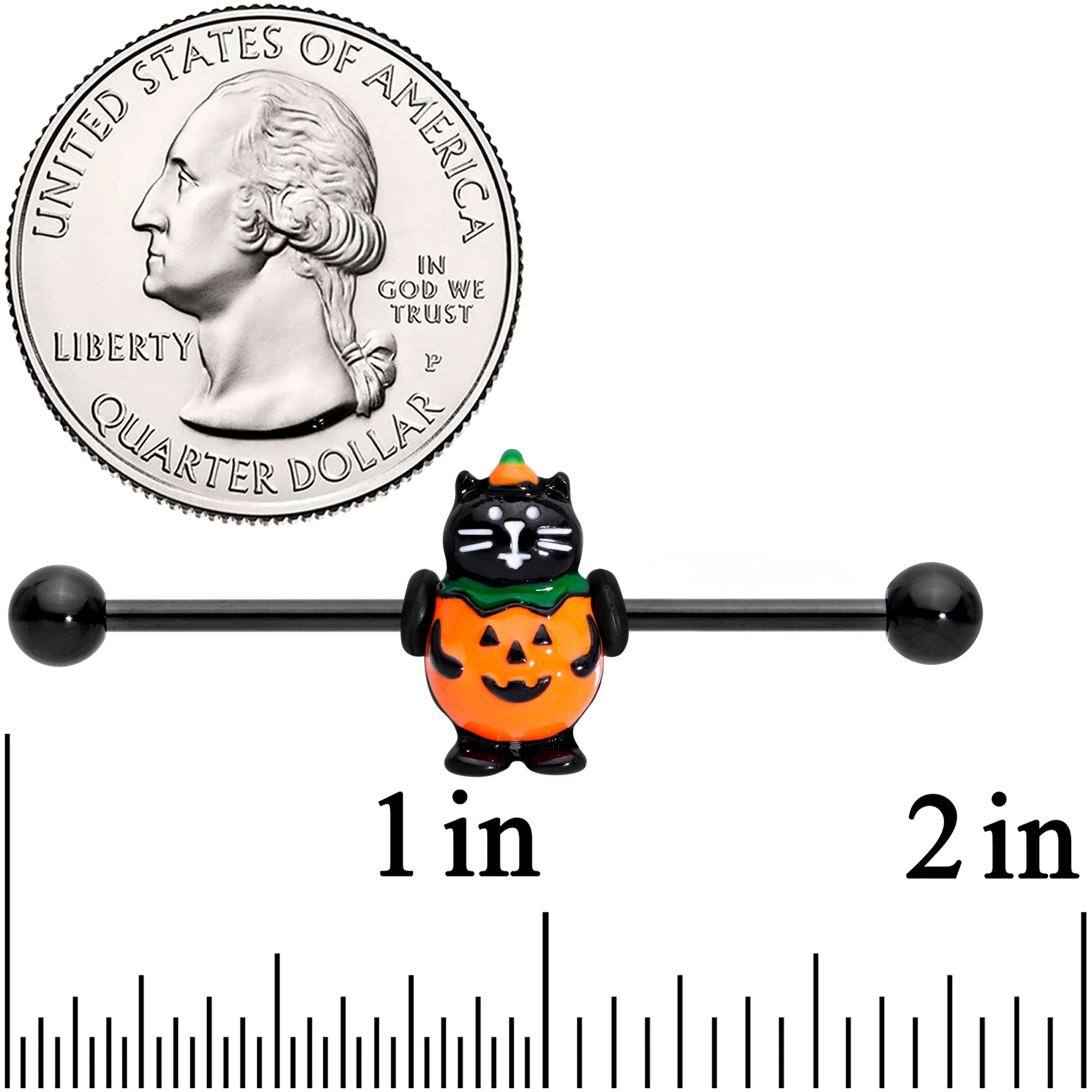14G Black Cat Pumpkin Halloween Industrial Barbell 38mm - Image 3
