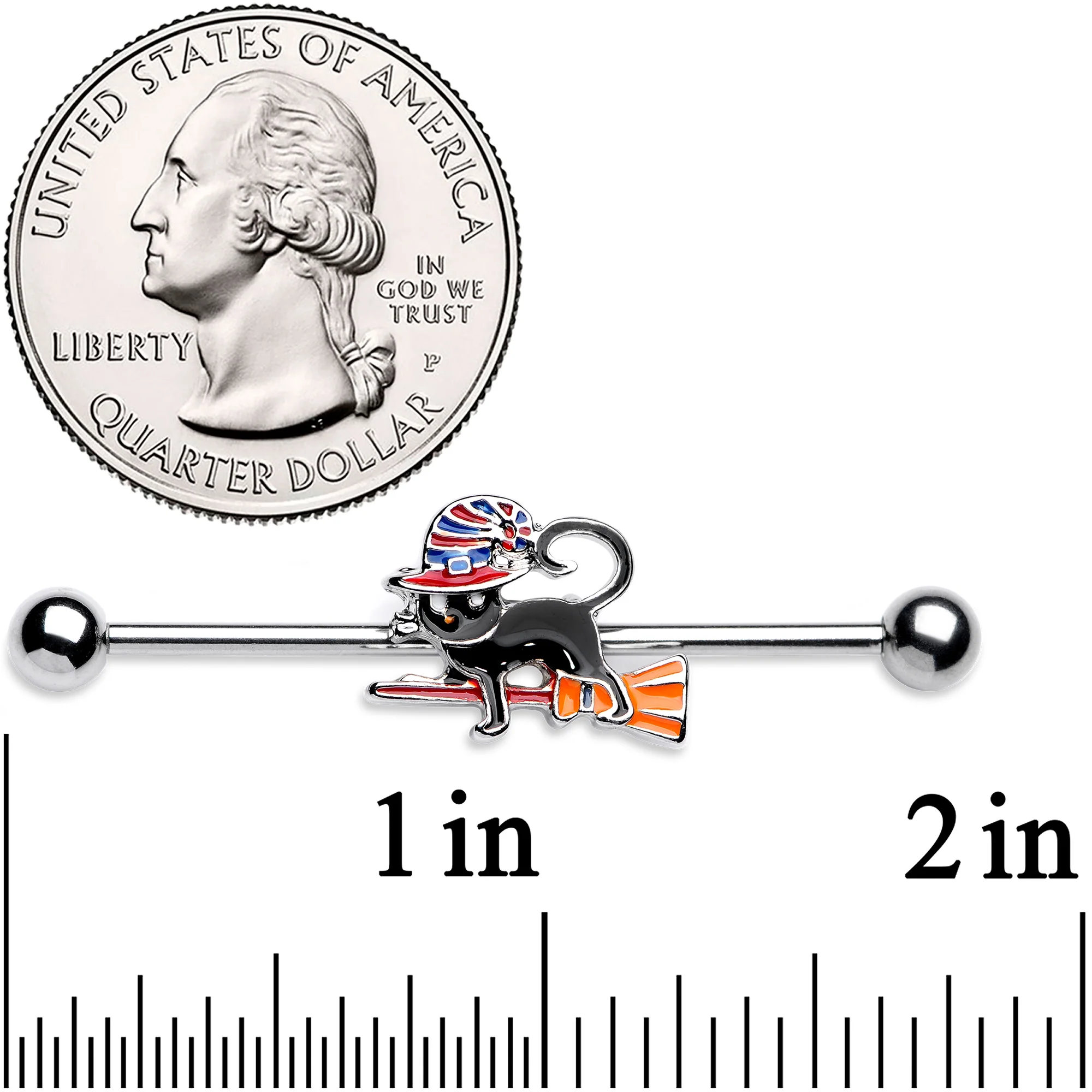 14G Black Cat Witch Halloween Industrial Barbell 38mm - Image 2