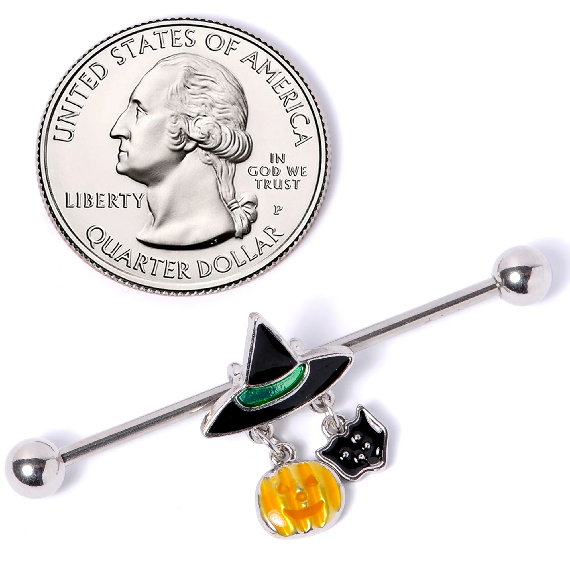 14G Black Cat Witch Hat Halloween Dangle Industrial Barbell 38mm - Image 4