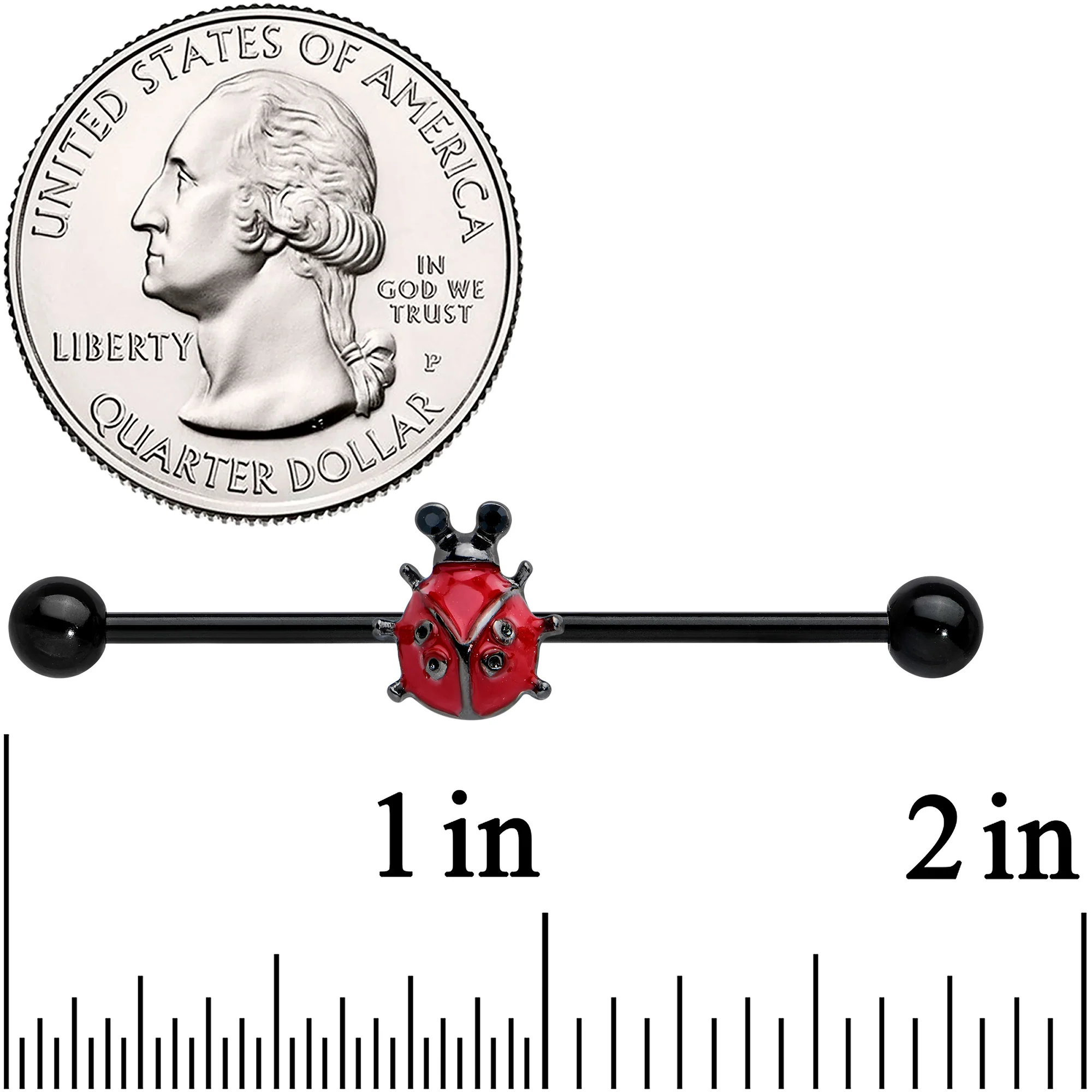 14G Black Classic Ladybug Industrial Barbell 38mm - Image 2