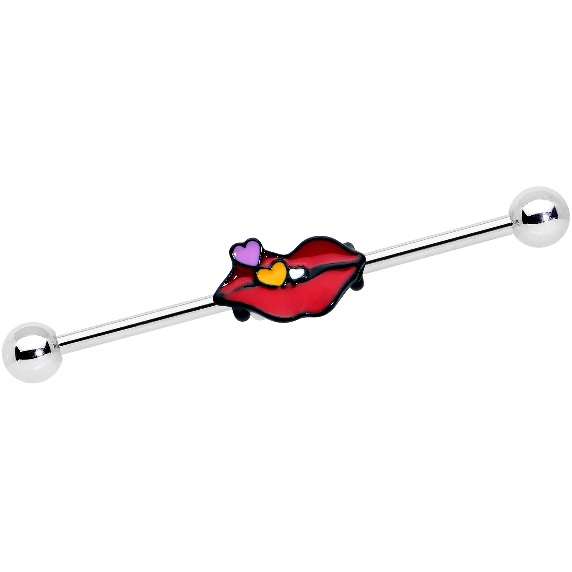 14G Black Cone End Lips Heart Industrial Barbell 38mm Set of 2 - Image 2