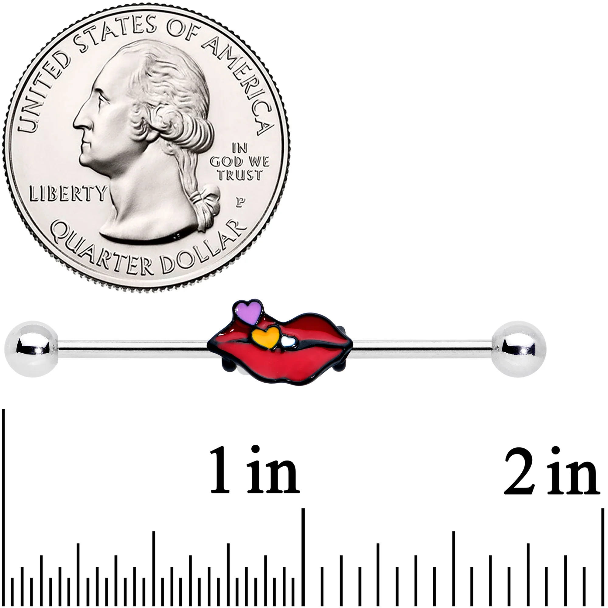 14G Black Cone End Lips Heart Industrial Barbell 38mm Set of 2 - Image 4