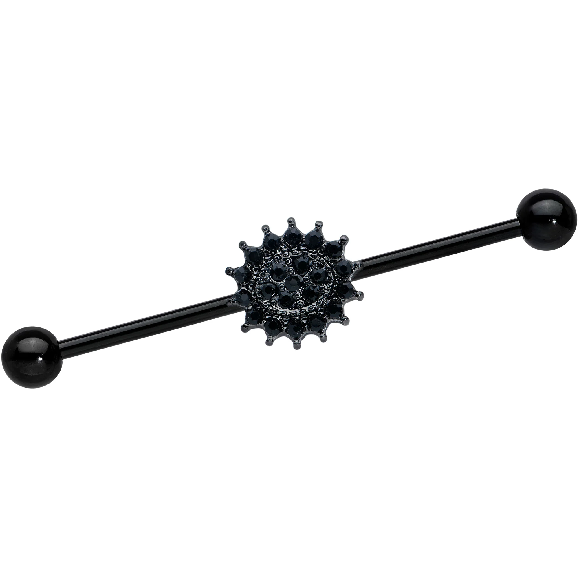 14G Black Gem Black Oval Gothic Sunburst Industrial Barbell 38mm