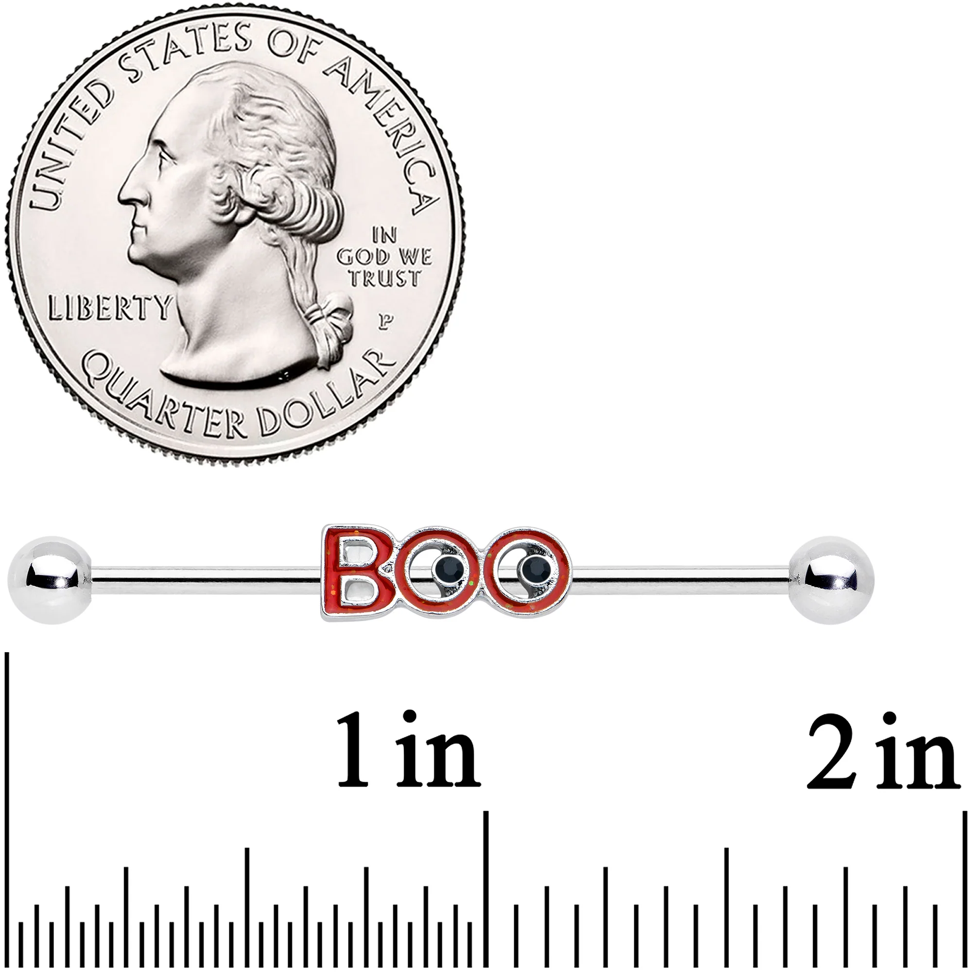 14G Black Gem Boo Halloween Industrial Barbell 38mm - Image 2