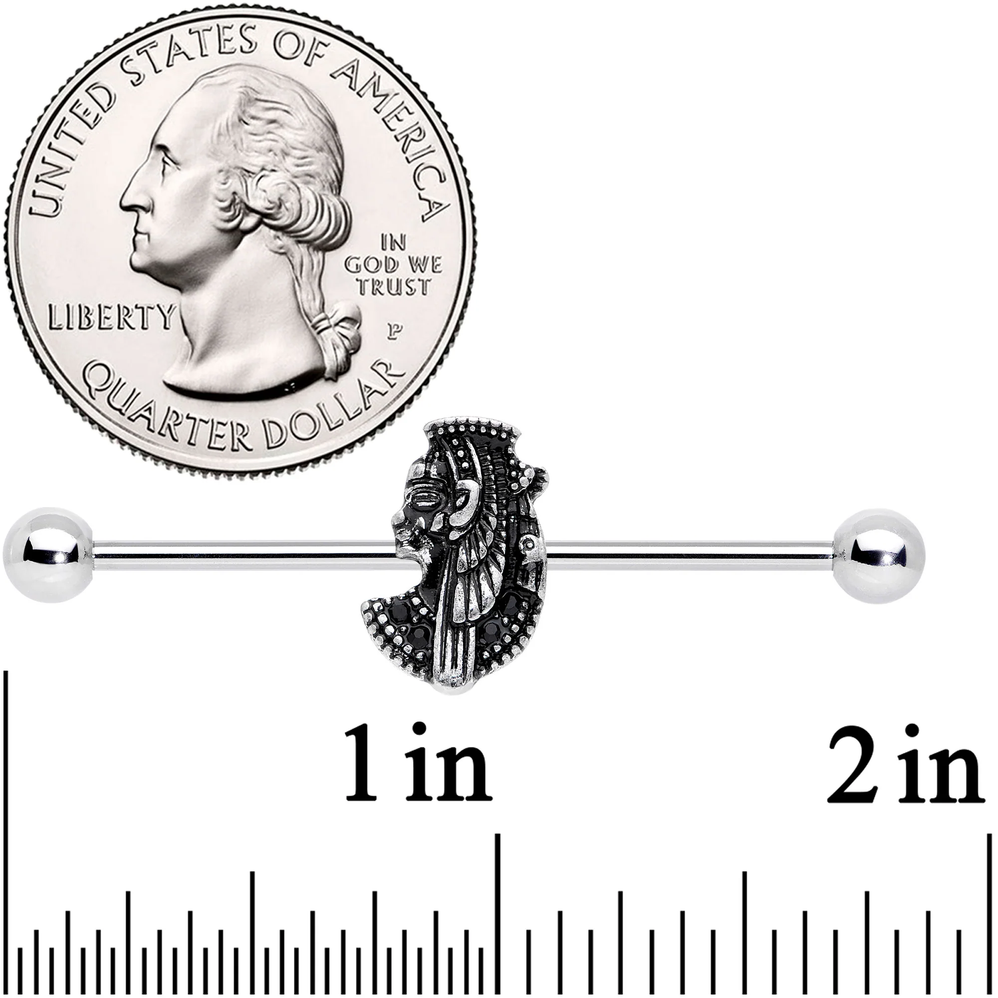14G Black Gem Cleopatra Anubis Industrial Barbell 38mm - Image 2