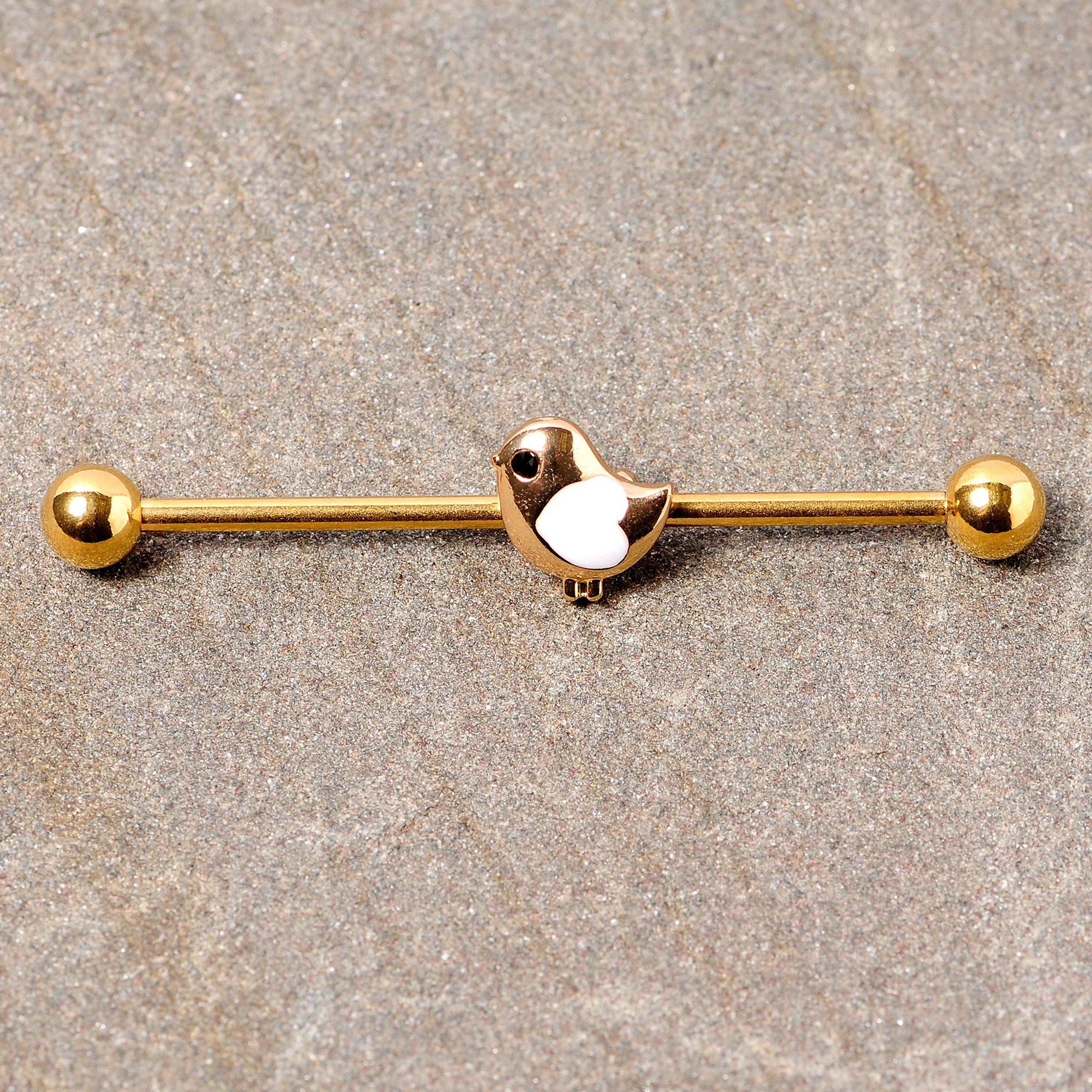14G Black Gem Gold Tone Baby Bird Industrial Barbell 38mm - Image 3