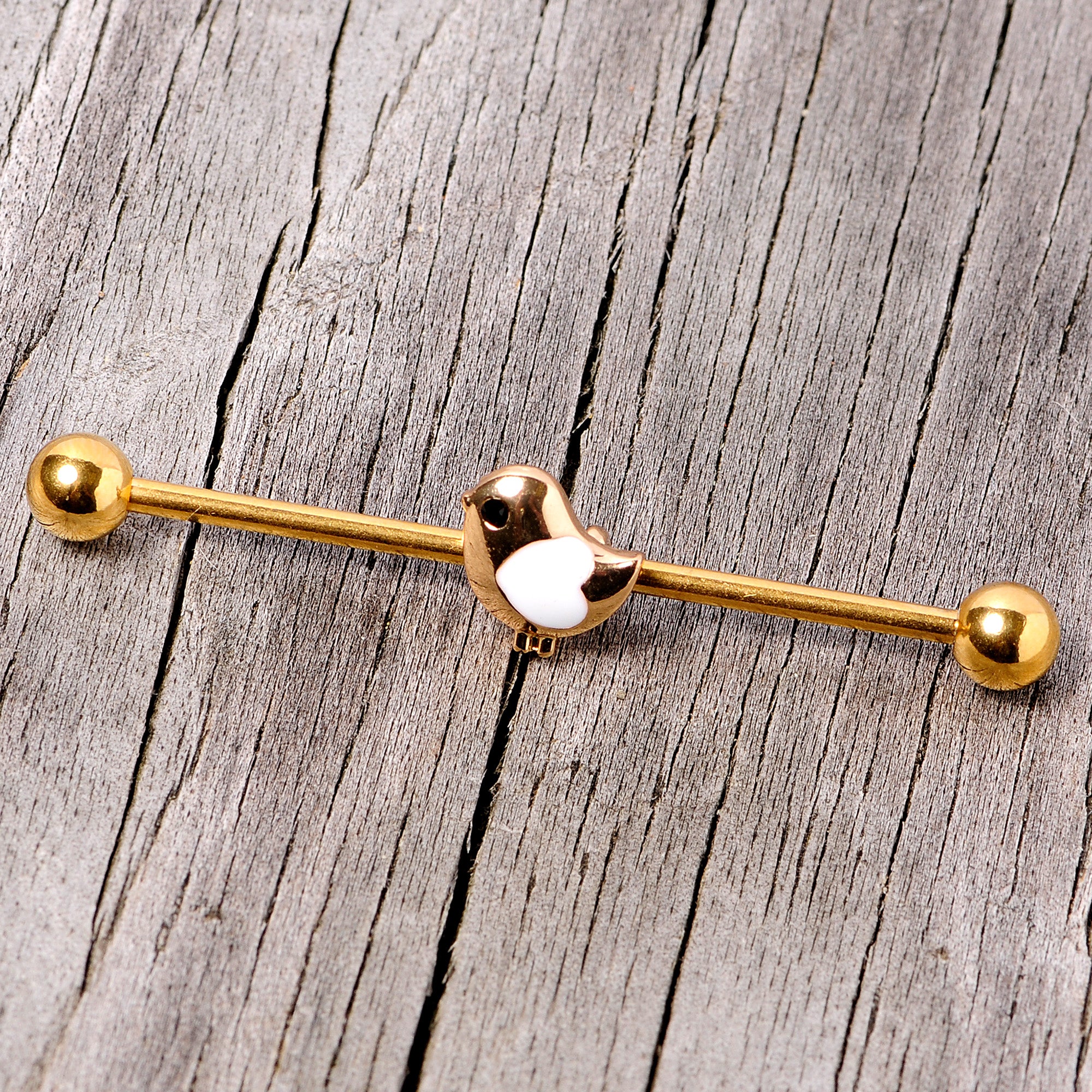 14G Black Gem Gold Tone Baby Bird Industrial Barbell 38mm - Image 4