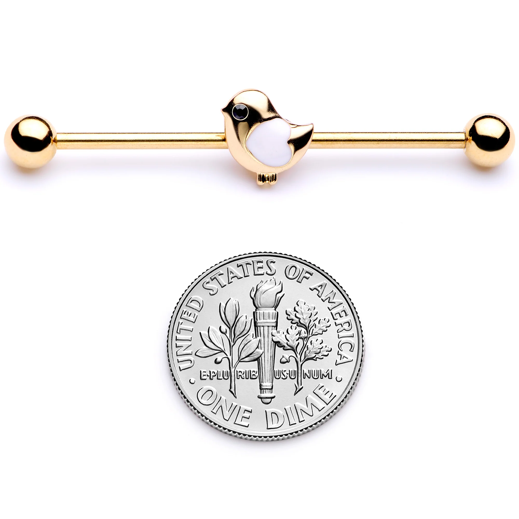 14G Black Gem Gold Tone Baby Bird Industrial Barbell 38mm - Image 5
