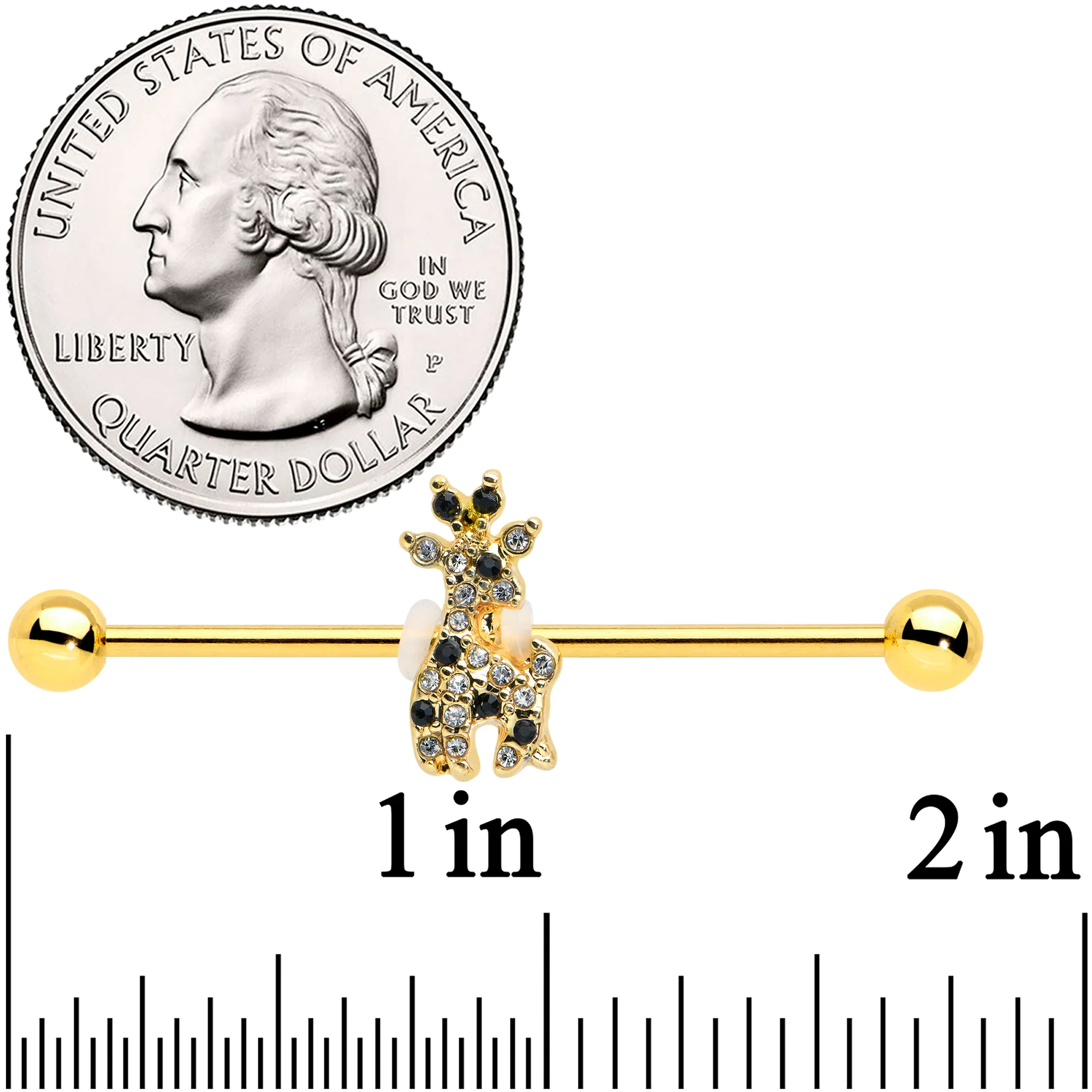 14G Black Gem Gold Tone Decadent Deer Industrial Barbell 38mm - Image 2