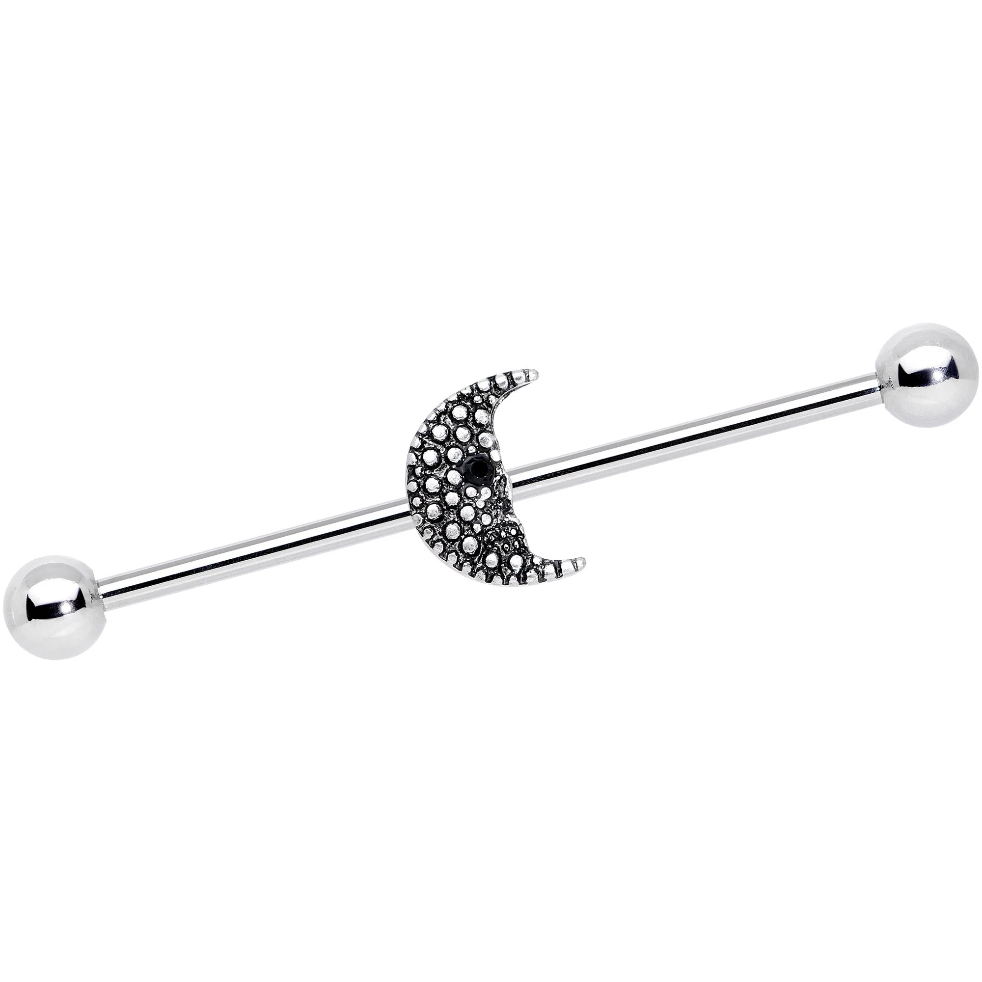 14G Black Gem Night Skull Crescent Moon Industrial Barbell 38mm