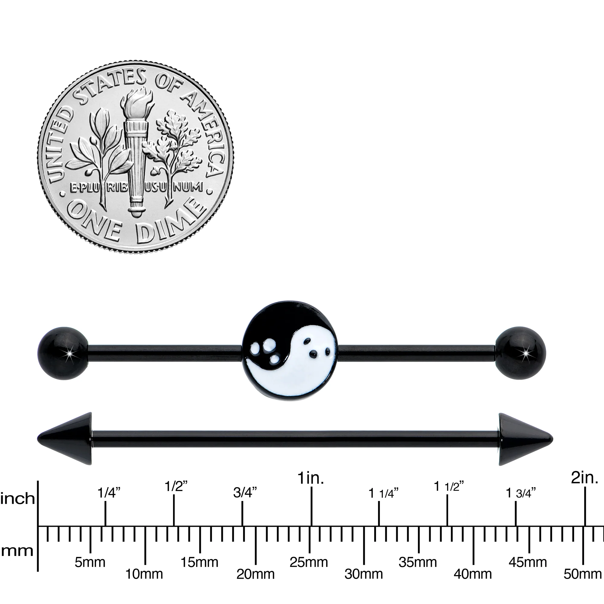 14G Black Ghost Yin Yang Industrial Barbell Set of 2 - Image 2