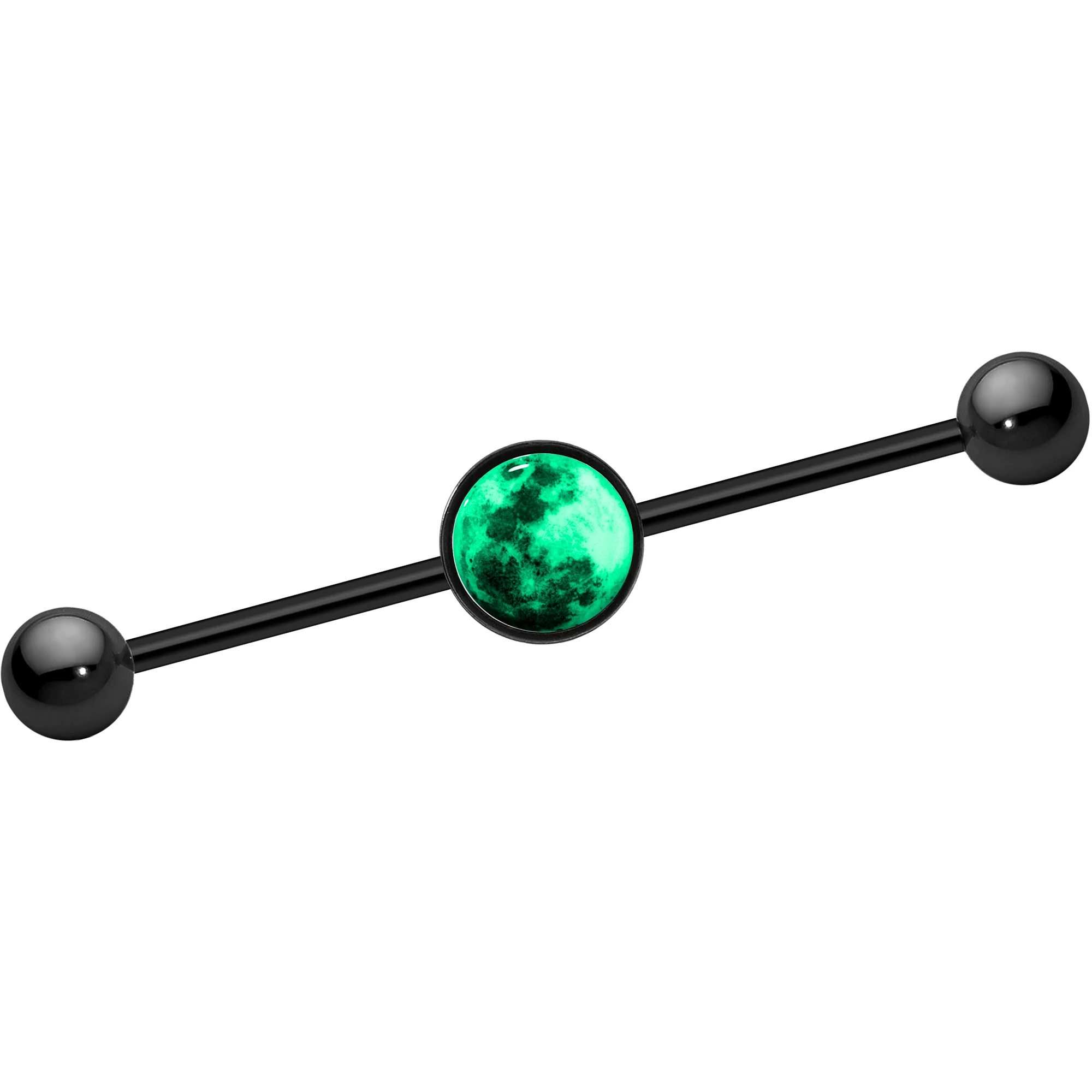14G Black Glow in the Dark Full Moon Industrial Barbell 37mm - Image 2
