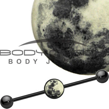 14G Black Glow in the Dark Full Moon Industrial Barbell 37mm - Image 3