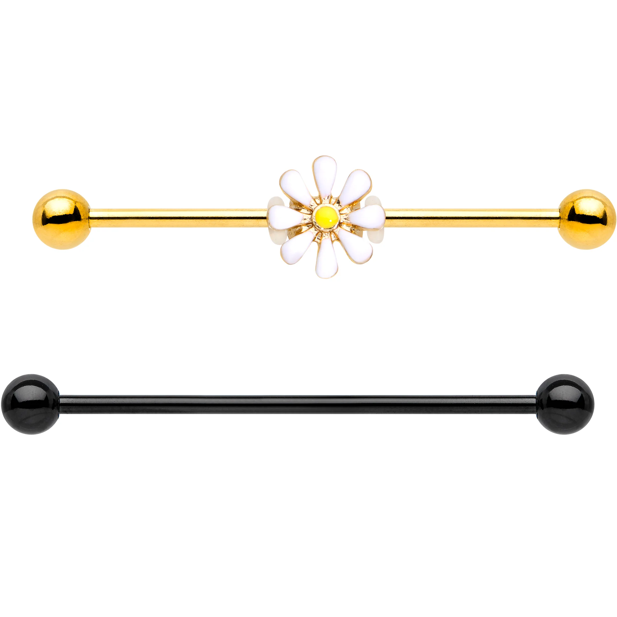 14G Black Gold Tone Daisy Flower Industrial Barbell 38mm Set of 2 - Image 2
