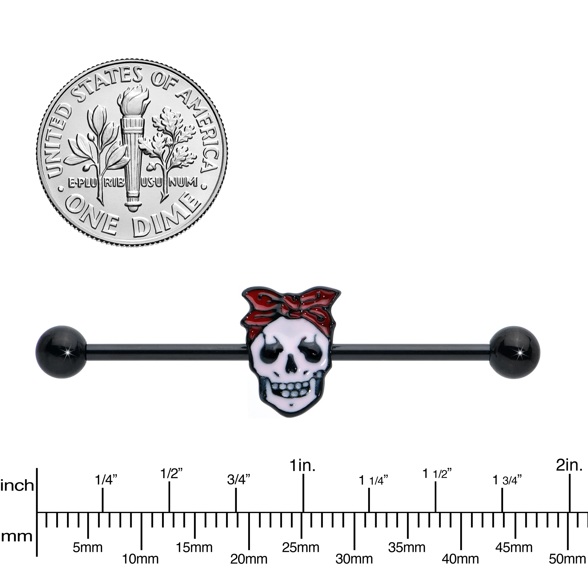 14G Black Halloween Skull Kerchief Industrial Barbell 38mm - Image 2