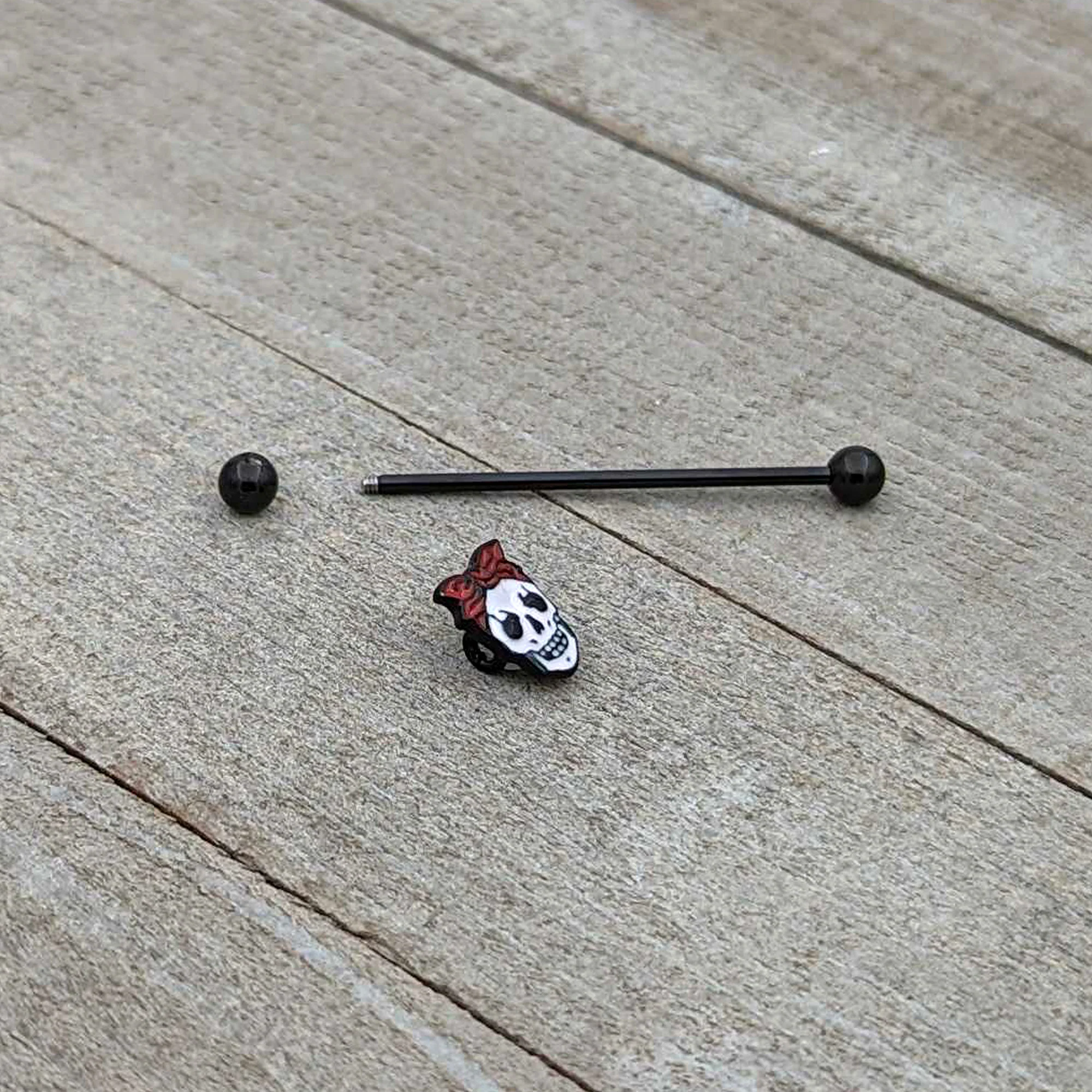 14G Black Halloween Skull Kerchief Industrial Barbell 38mm - Image 6