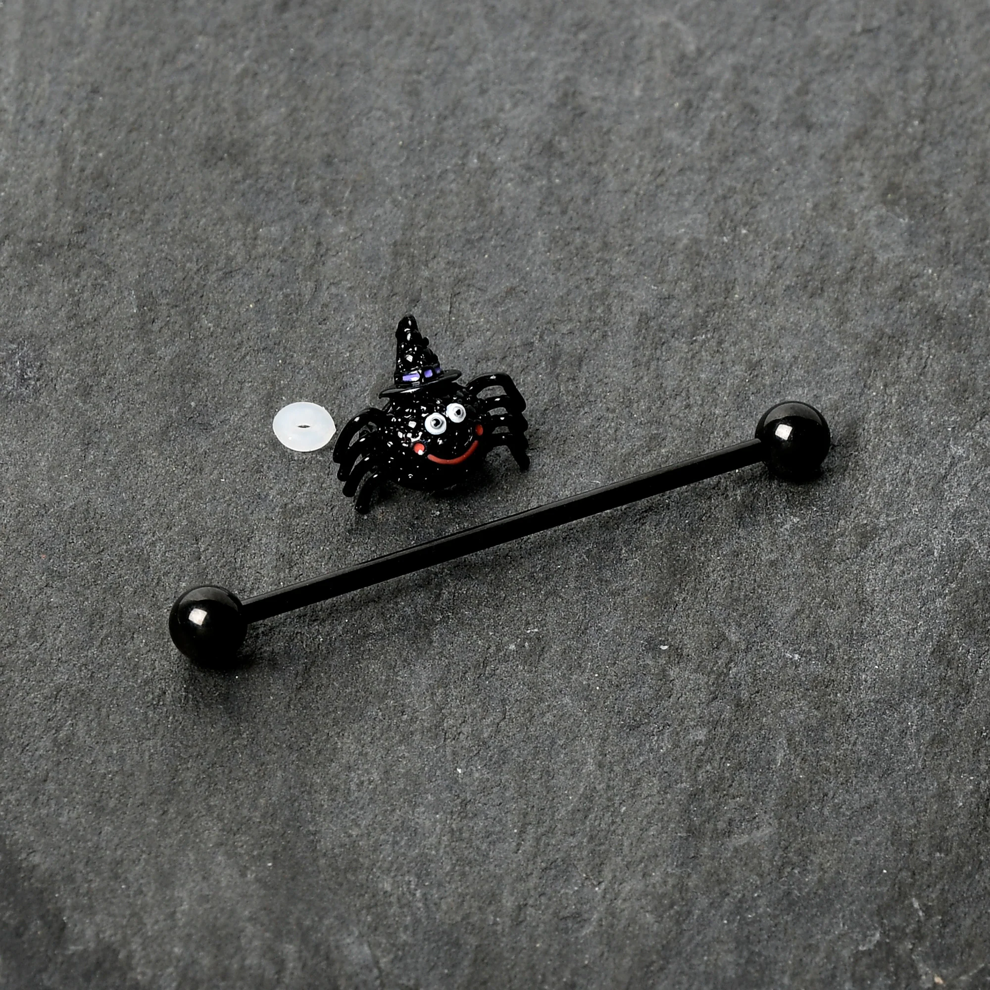14G Black Halloween Smiling Witch Spider Industrial Barbell 38mm - Image 5