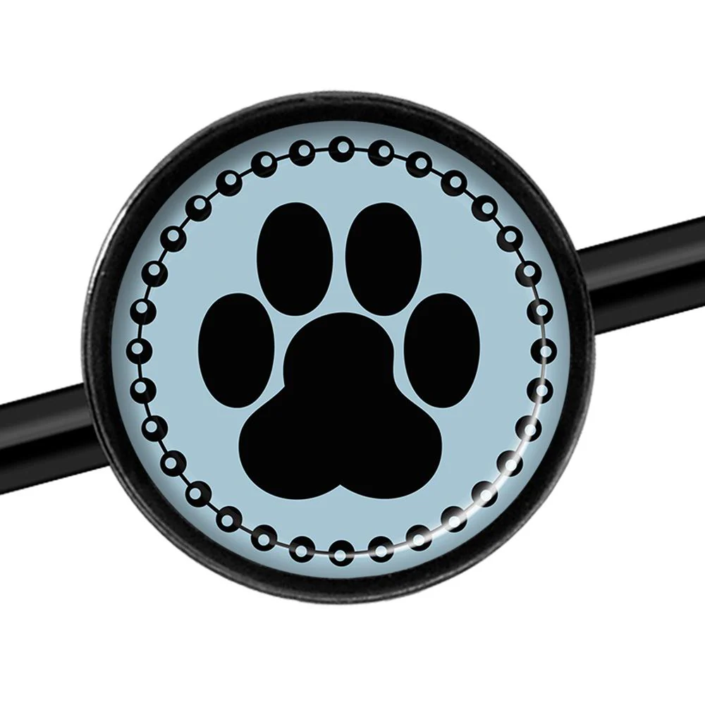 14G Black on Blue Paw Print Black Industrial Barbell 37mm - Image 3