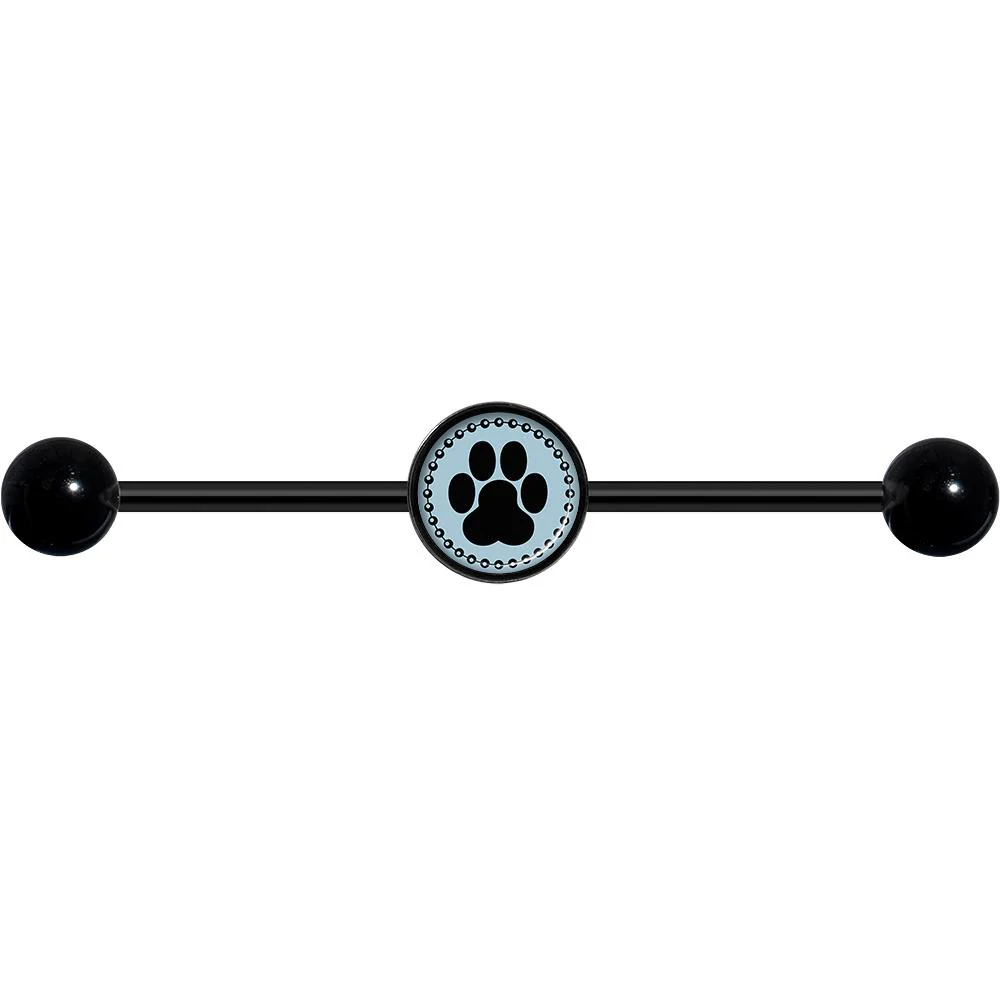 14G Black on Blue Paw Print Black Industrial Barbell 37mm - Image 4