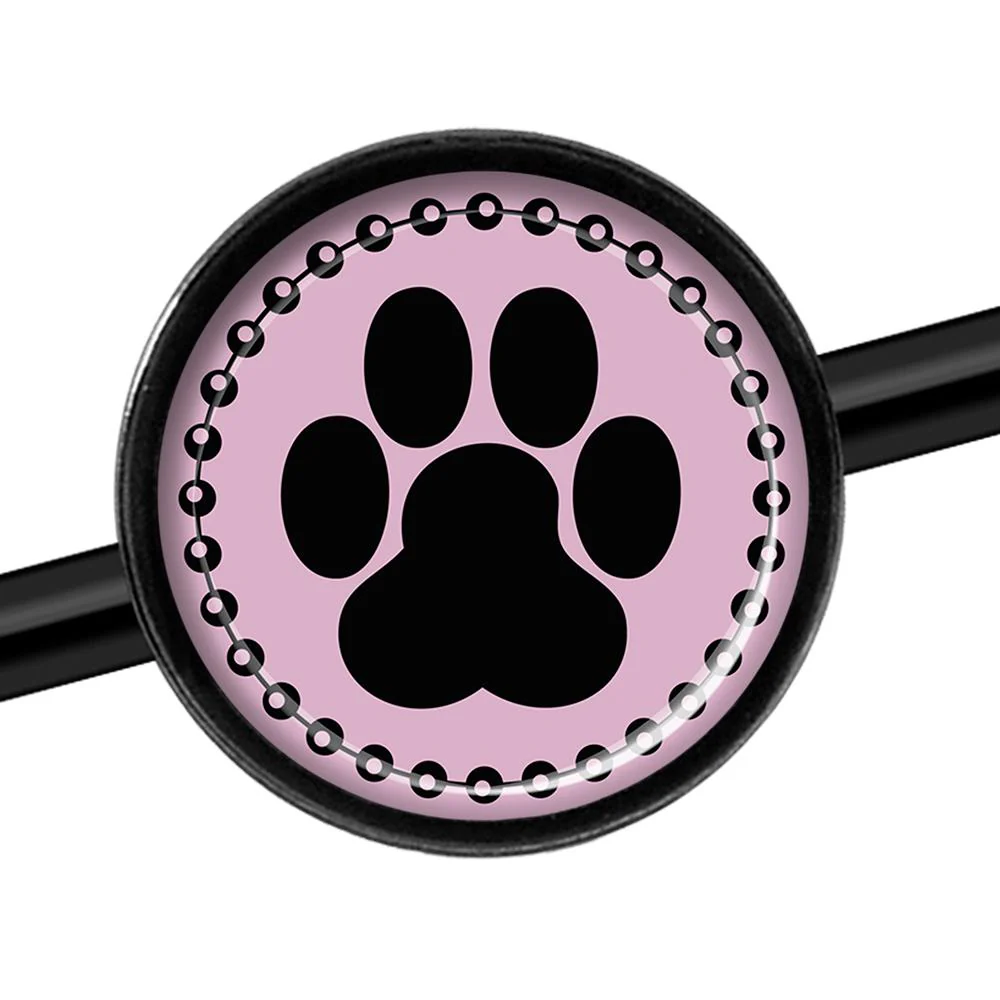 14G Black on Pink Paw Print Black Industrial Barbell 37mm - Image 3