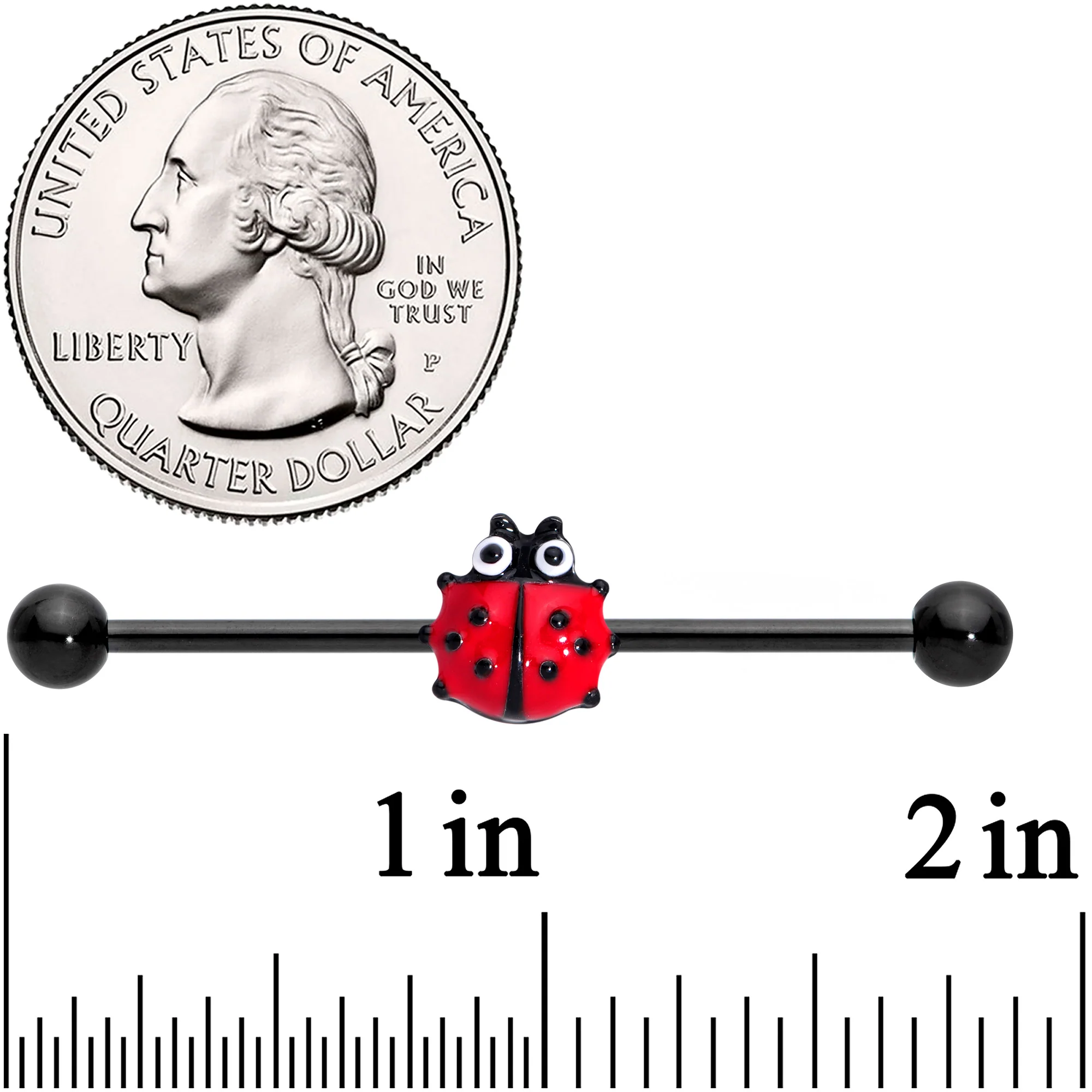 14G Black Polka Dot Ladybug Industrial Barbell 38mm - Image 2