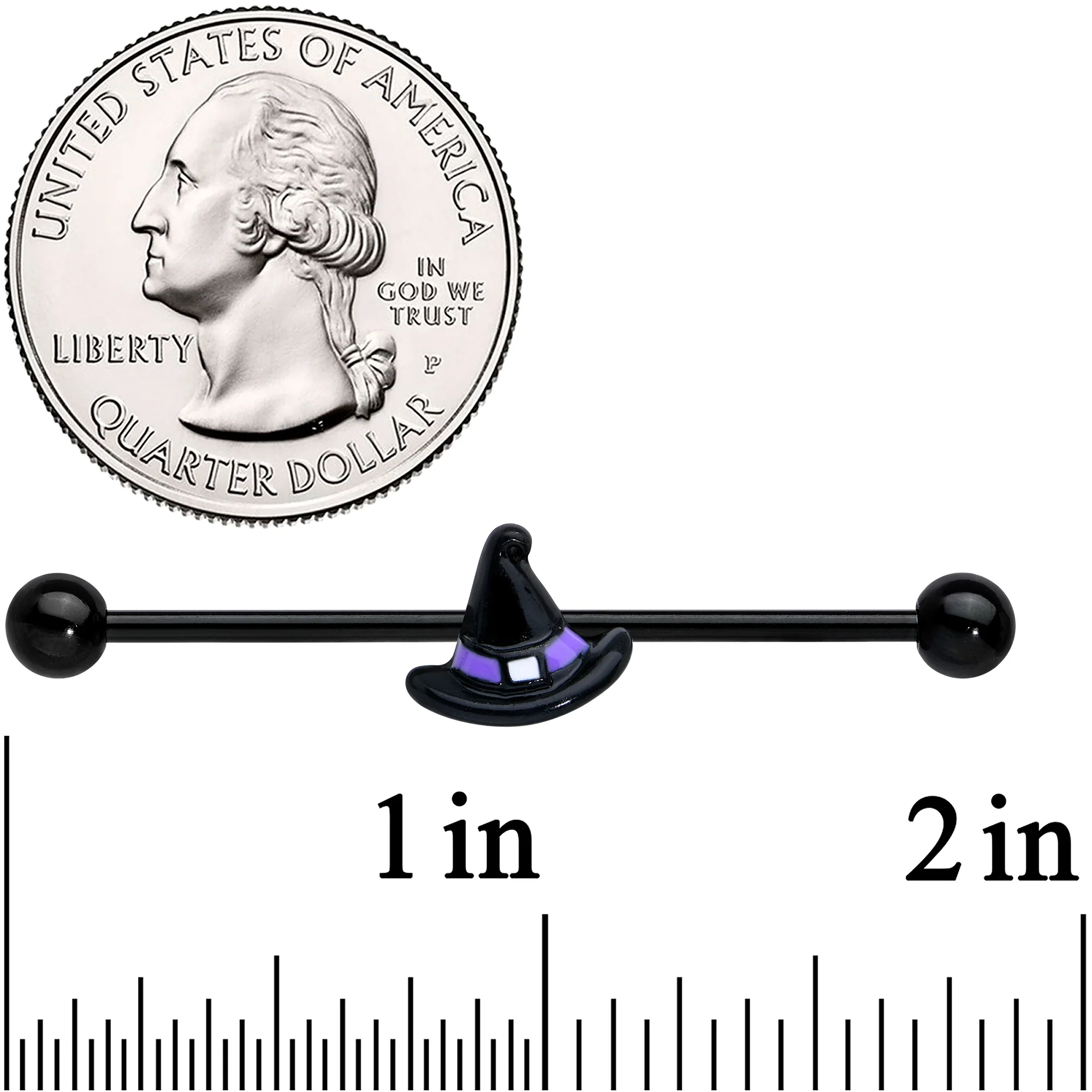 14G Black Purple Band Witch Hat Halloween Industrial Barbell 38mm - Image 2