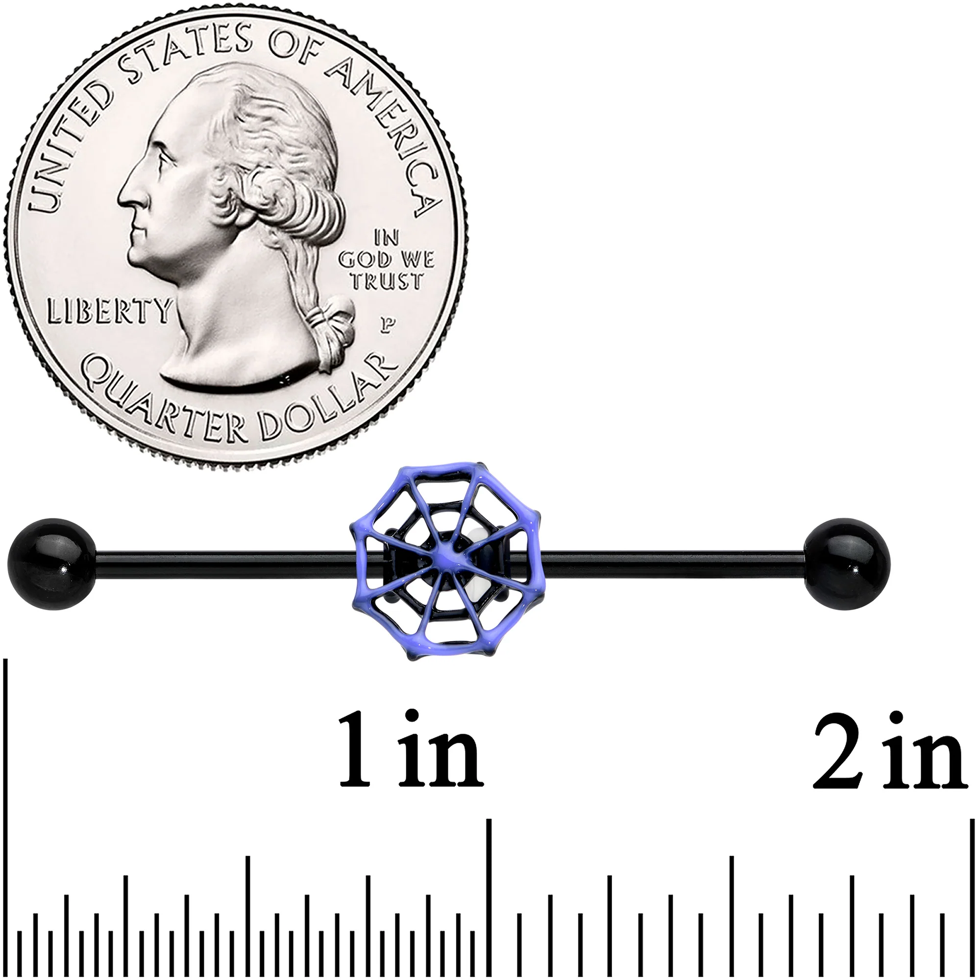 14G Black Purple Spider Web Halloween Industrial Barbell 38mm - Image 2